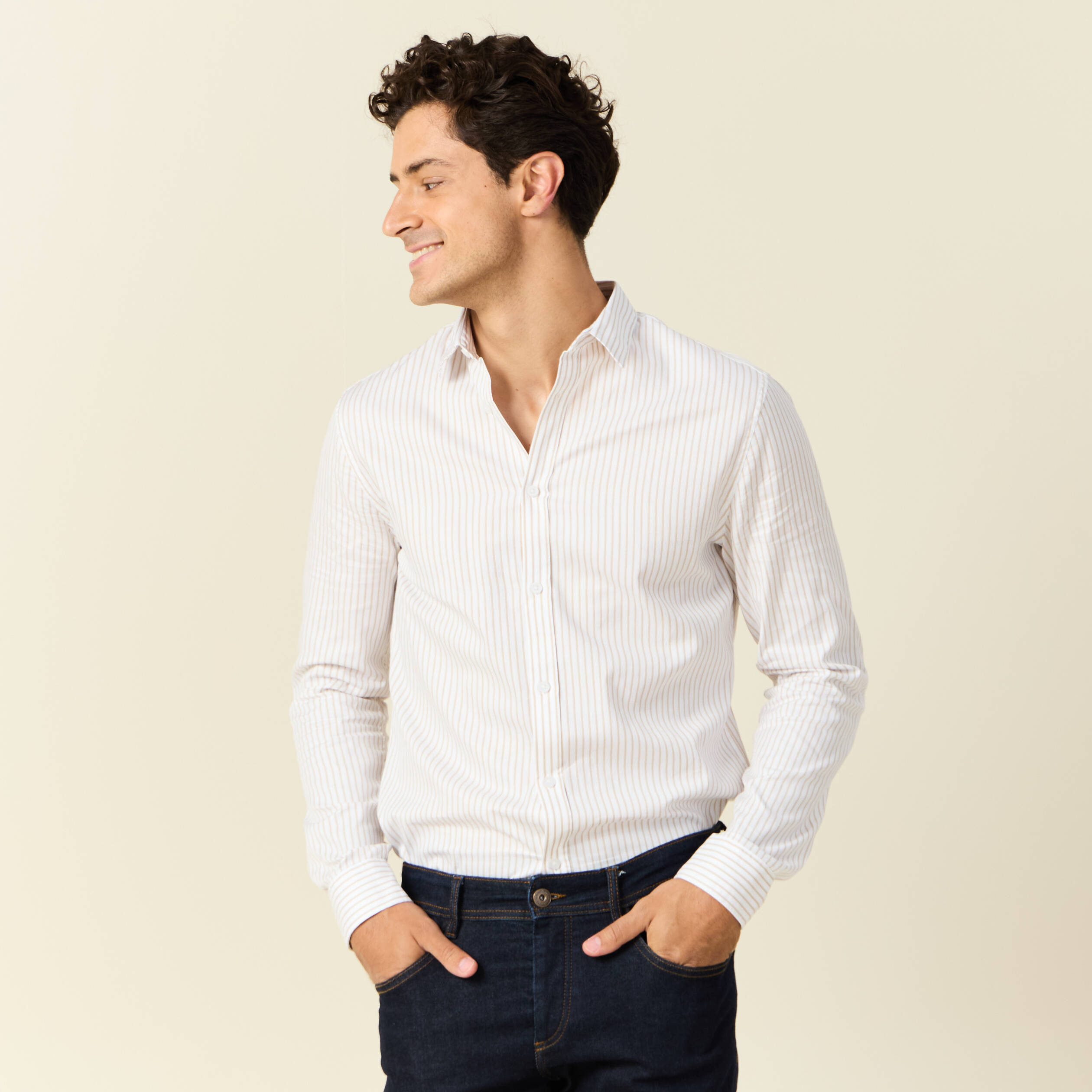 chemise manches longues beige homme Chemise manches longues beige homme