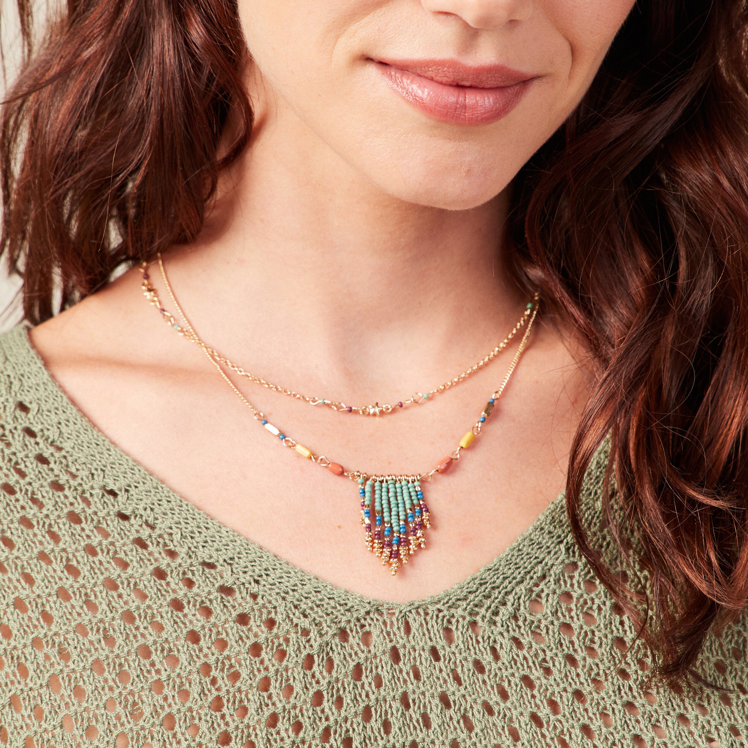 Collier 2 rangs à perles multicolore femme