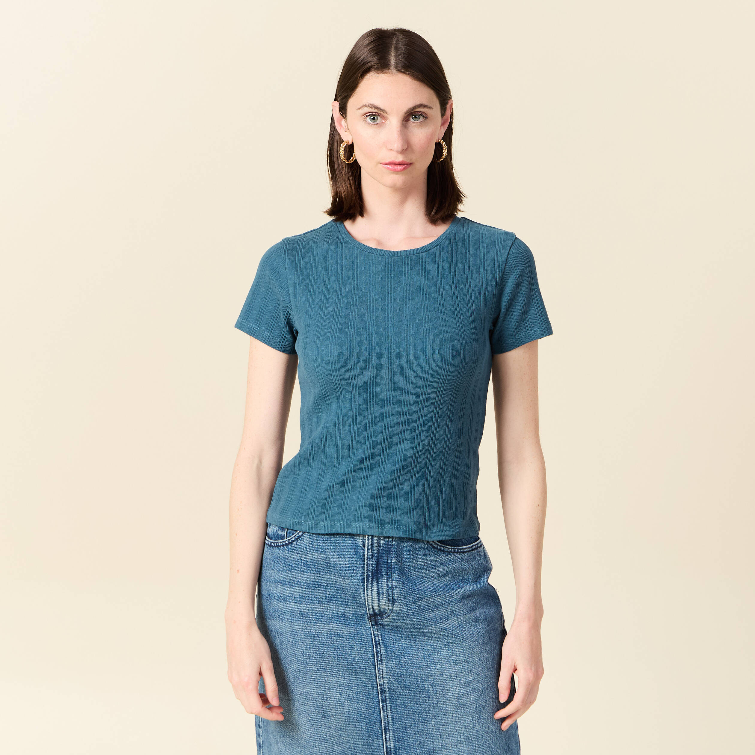 t shirt manches courtes bleu gris femme T-shirt manches courtes bleu gris femme