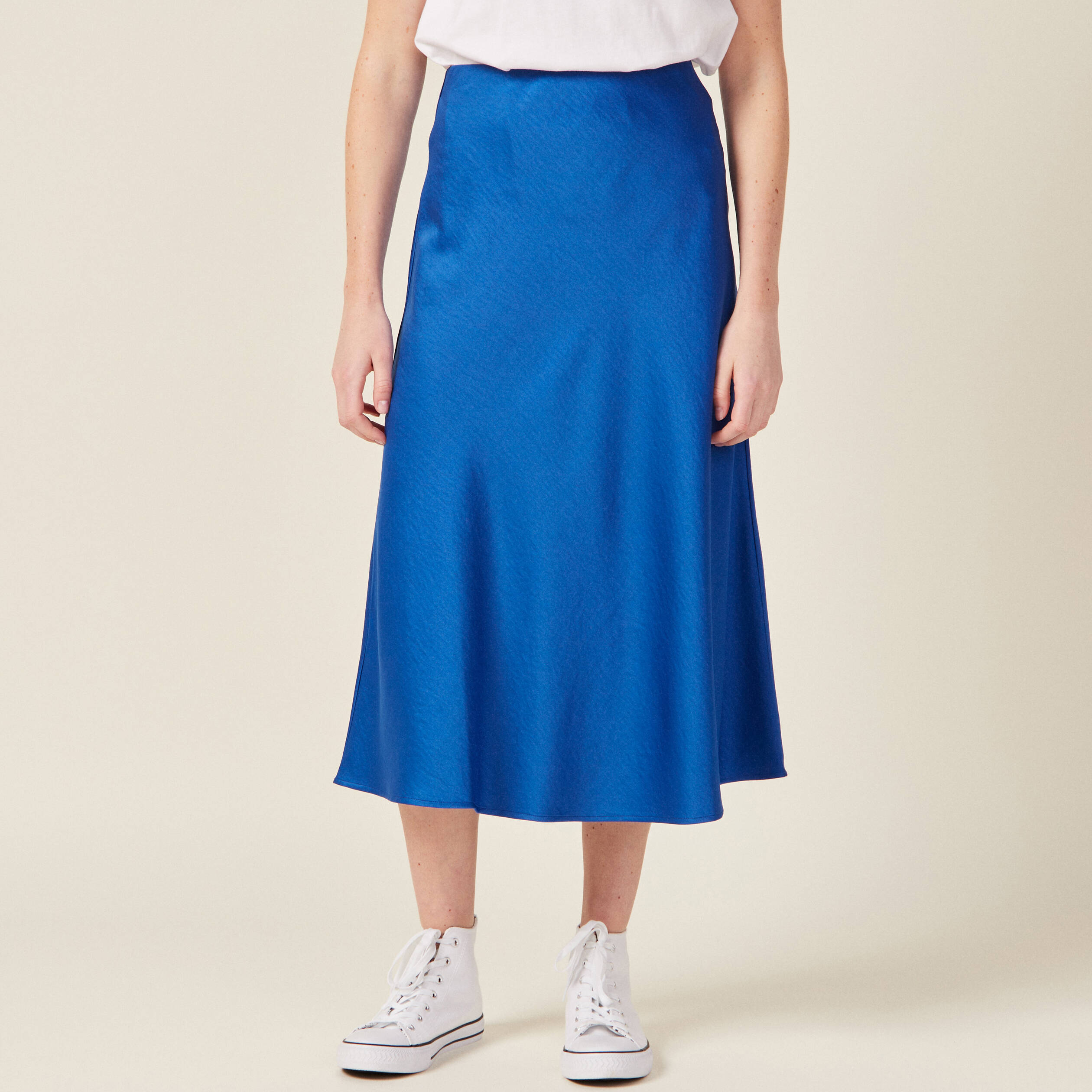 jupe midi droite satin bleu electrique femme Jupe midi droite satin bleu electrique femme