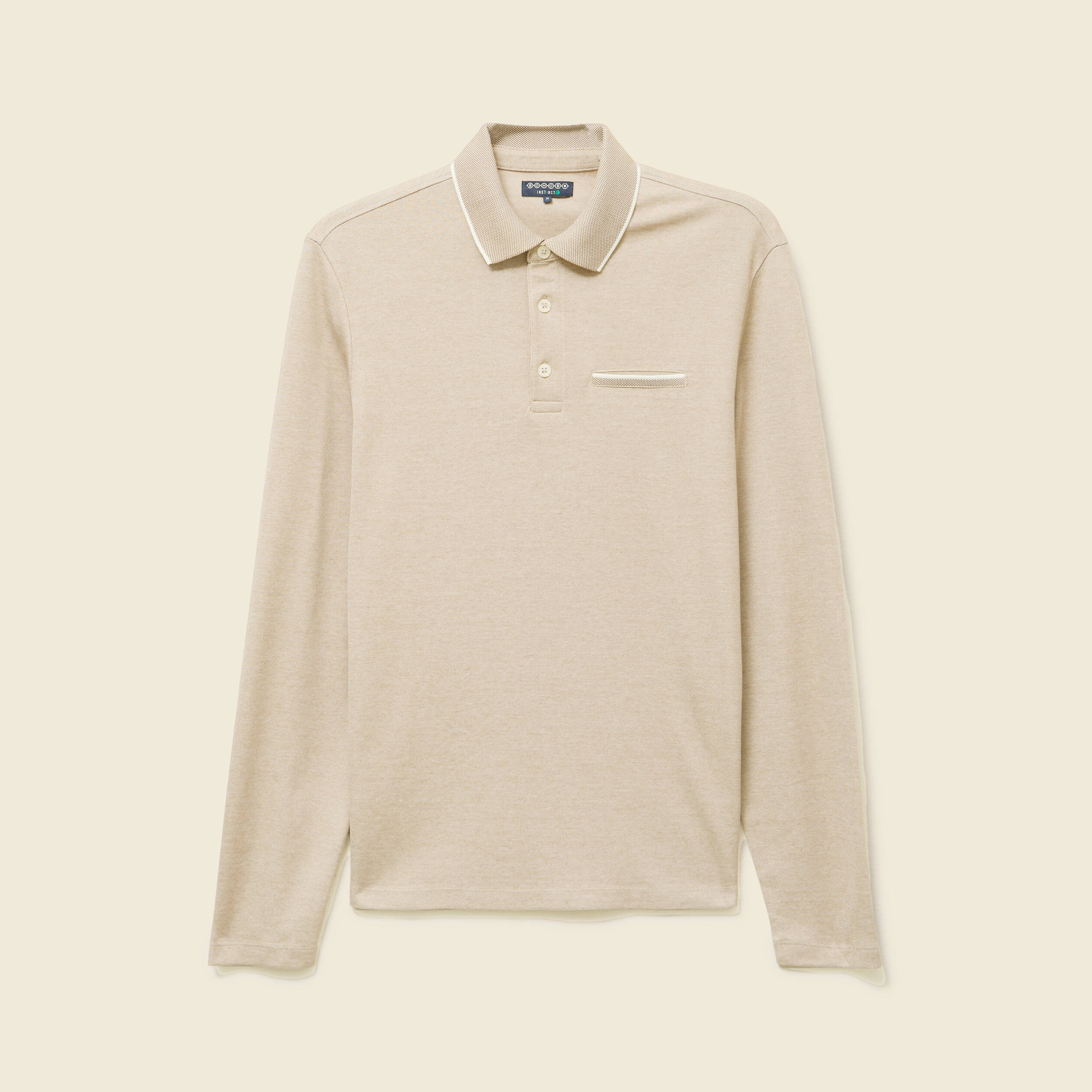 Polo cintr&eacute; manches longues taupe homme