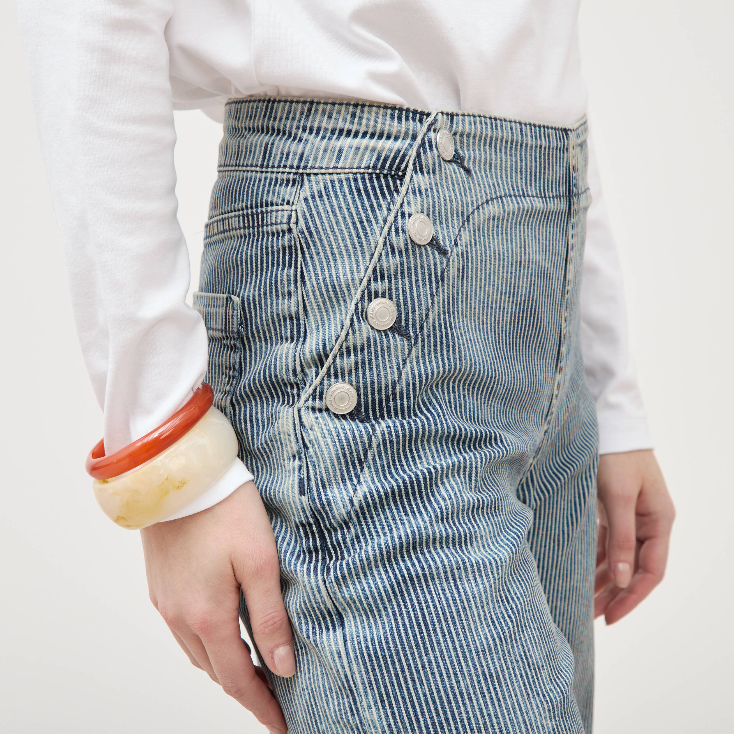Pantalon large &agrave; pont taille haute denim used femme