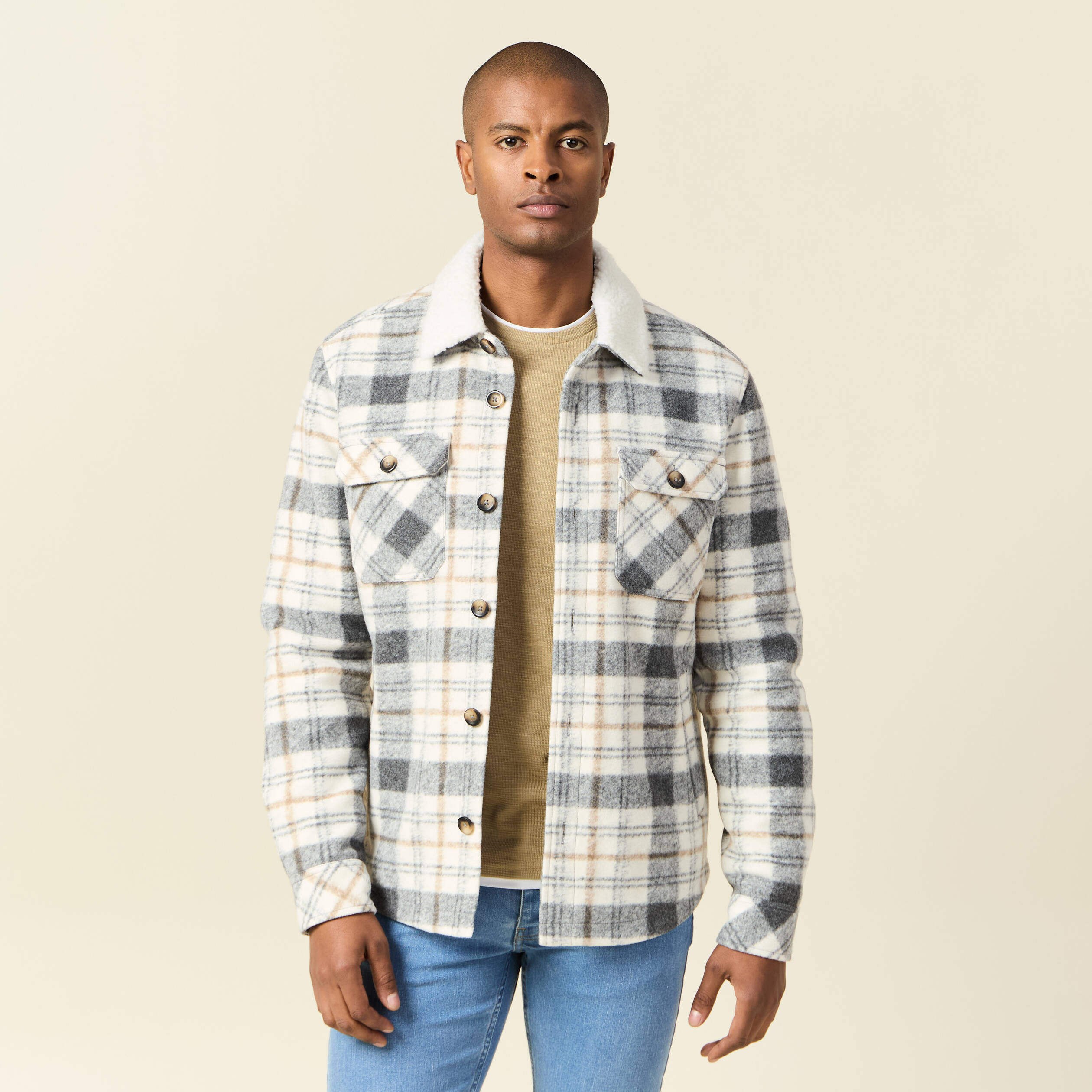 Taupe Surchemise Femme Jean Surchemise Col Aviateur Gris Homme