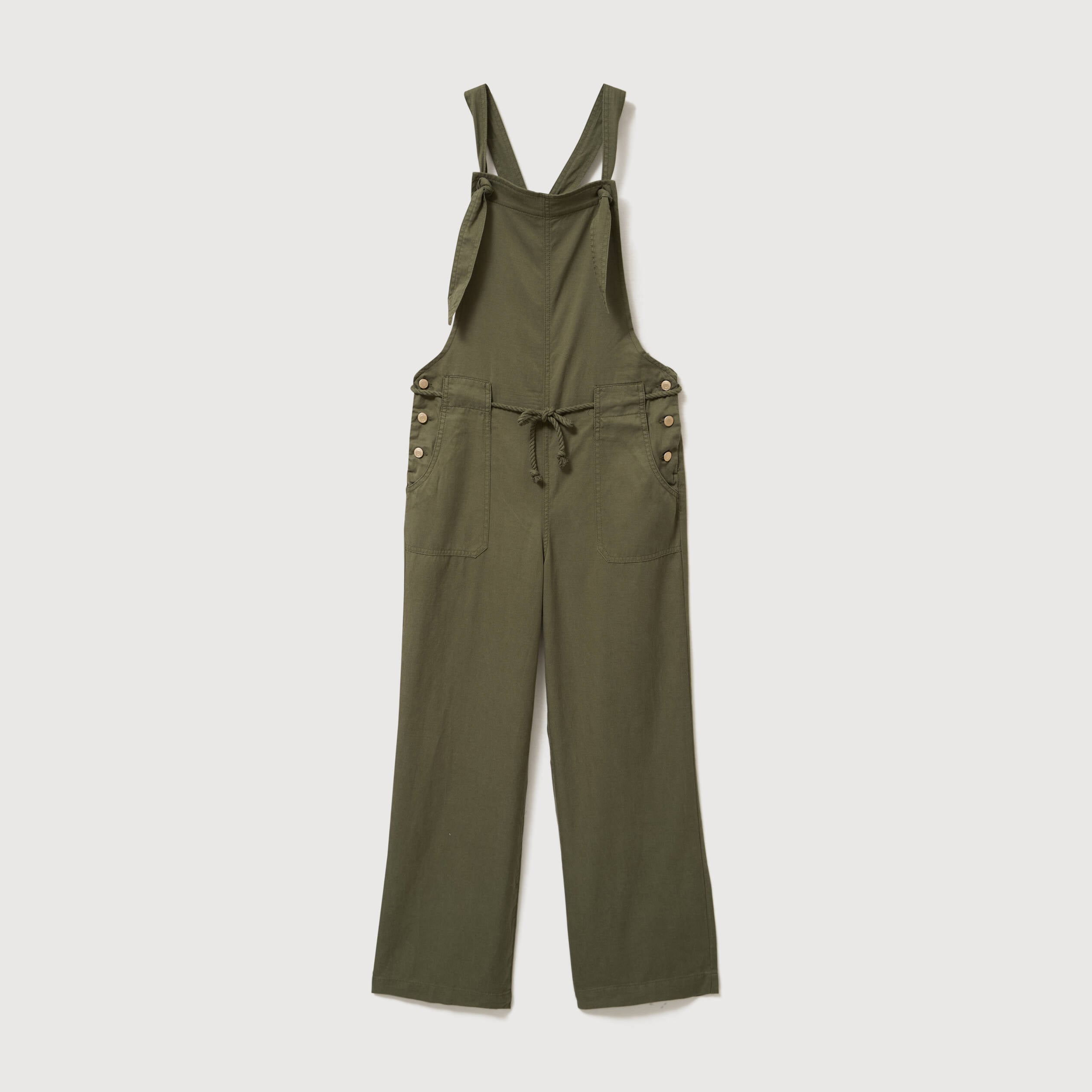 Salopette col rond &agrave; fines bretelles vert kaki femme
