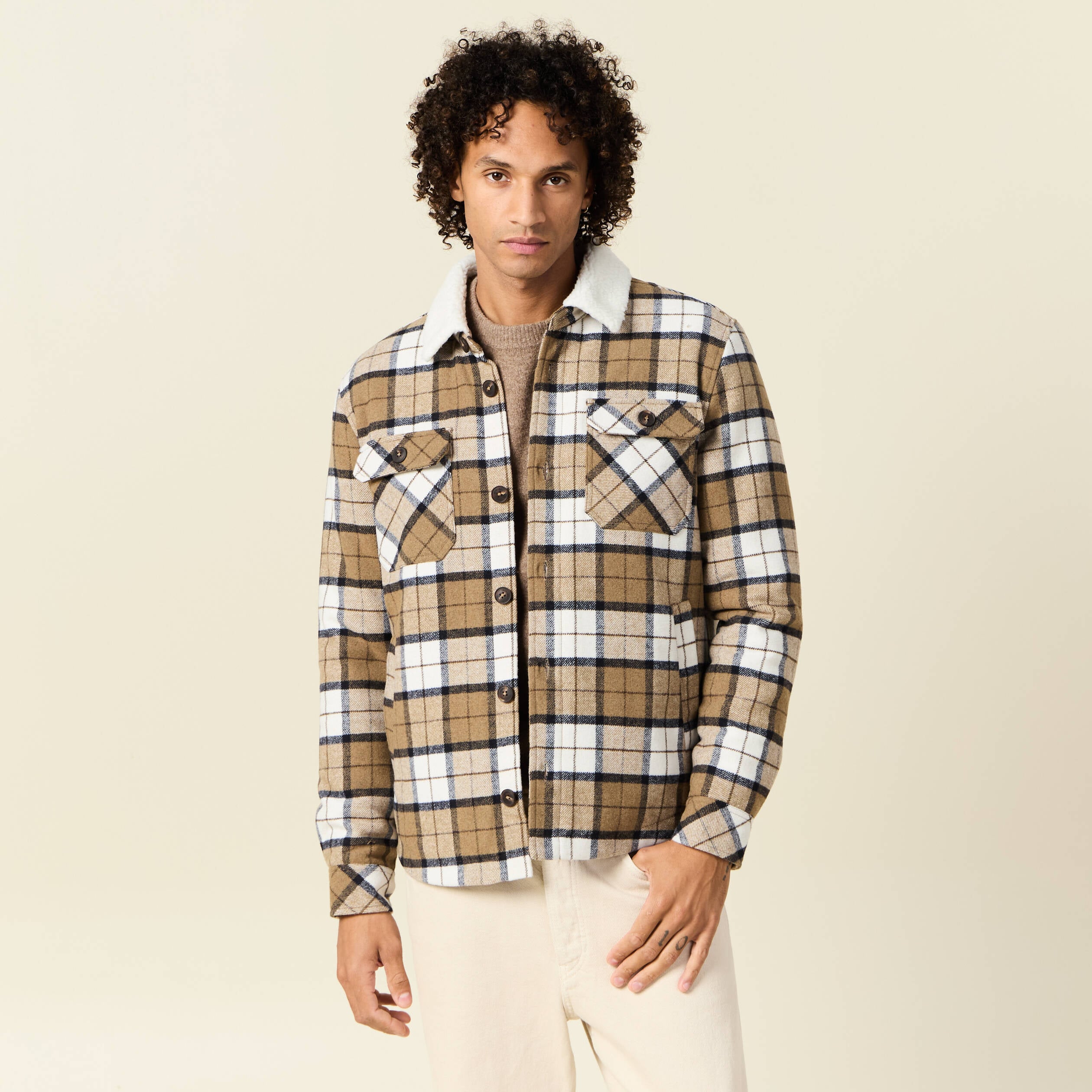 Surchemise col aviateur ecru homme