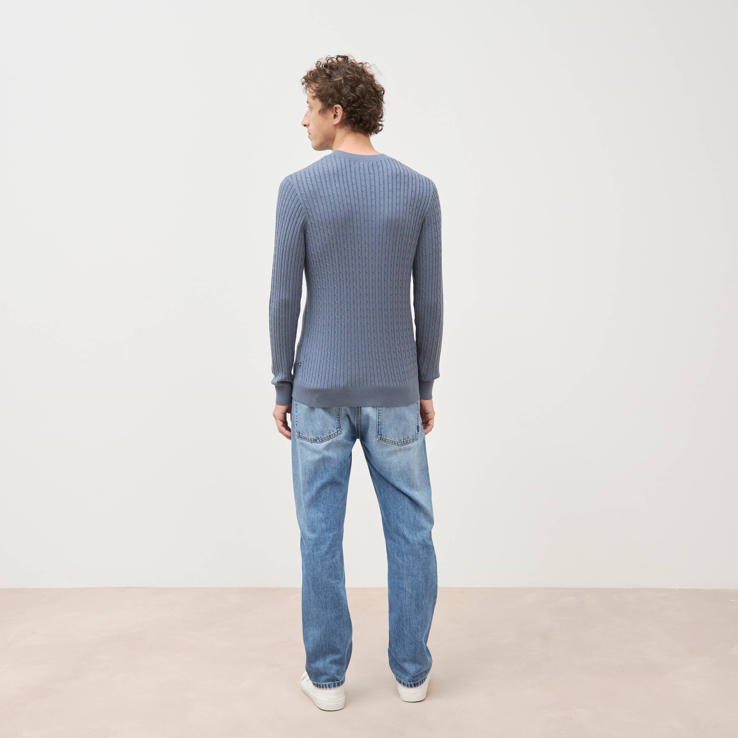 Pull col rond bleu gris homme