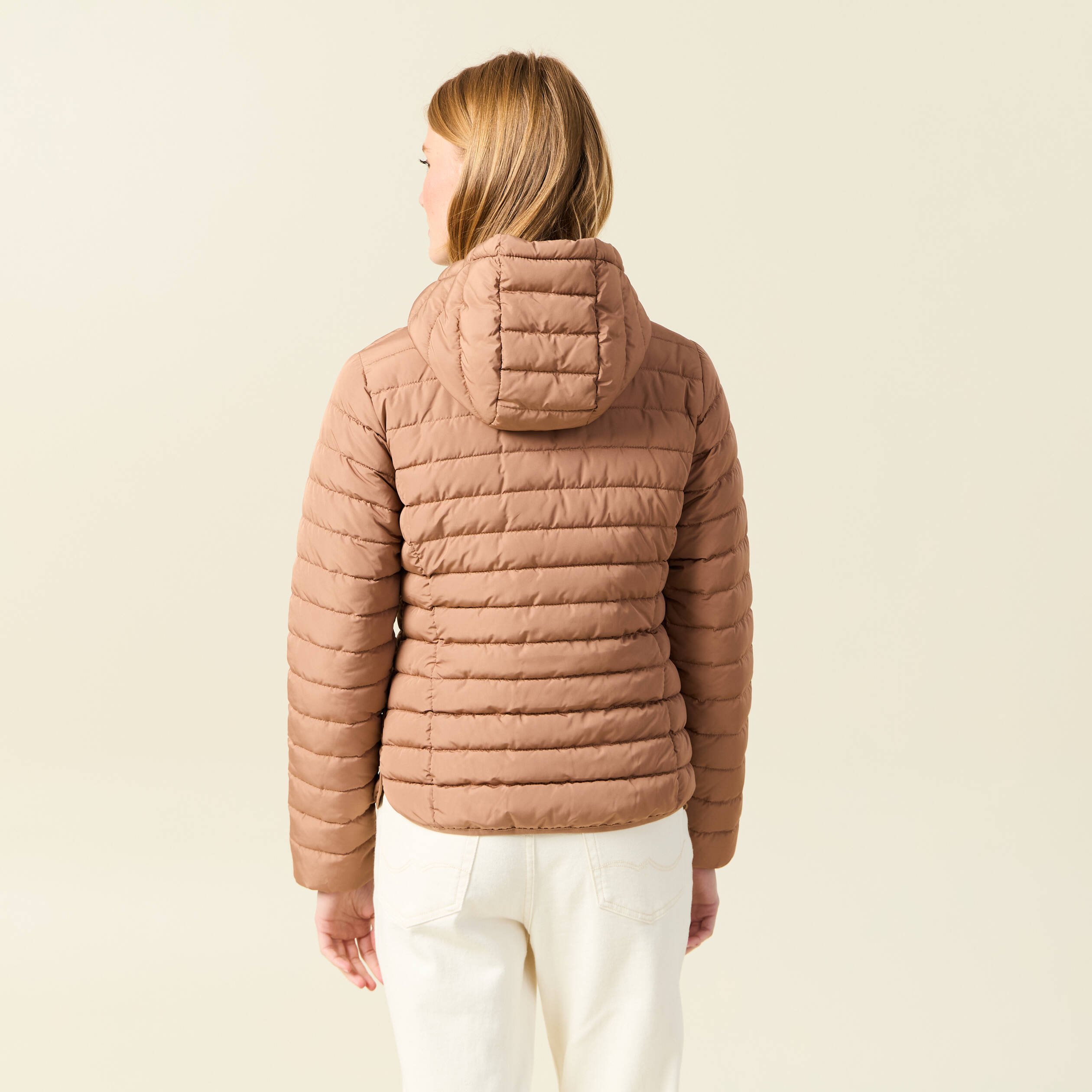doudoune ajustee mi longue a capuche marron clair femme Doudoune ajustée mi-longue à capuche marron clair femme