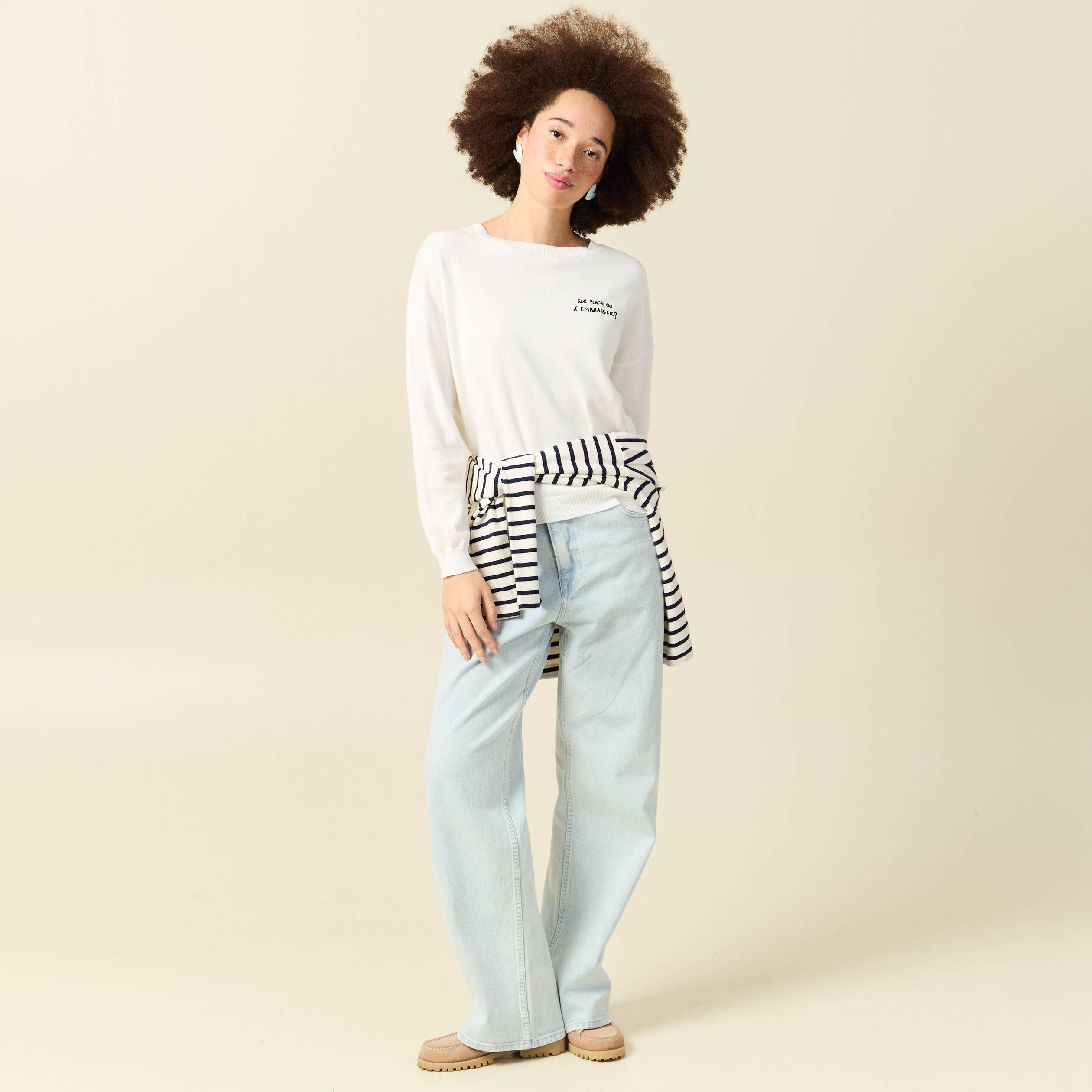 Pull col rond Atelier Beguin x Bonobo ecru femme