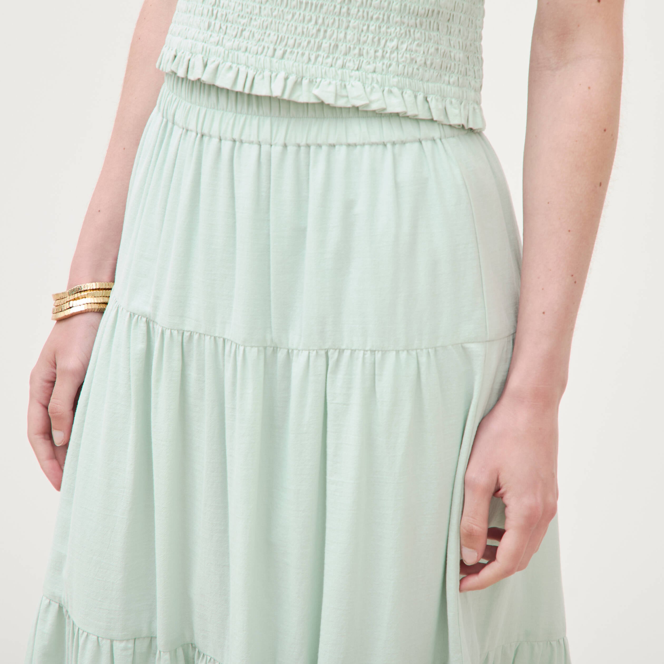 Jupe longue &eacute;vas&eacute;e en coton doubl&eacute;e vert pastel femme