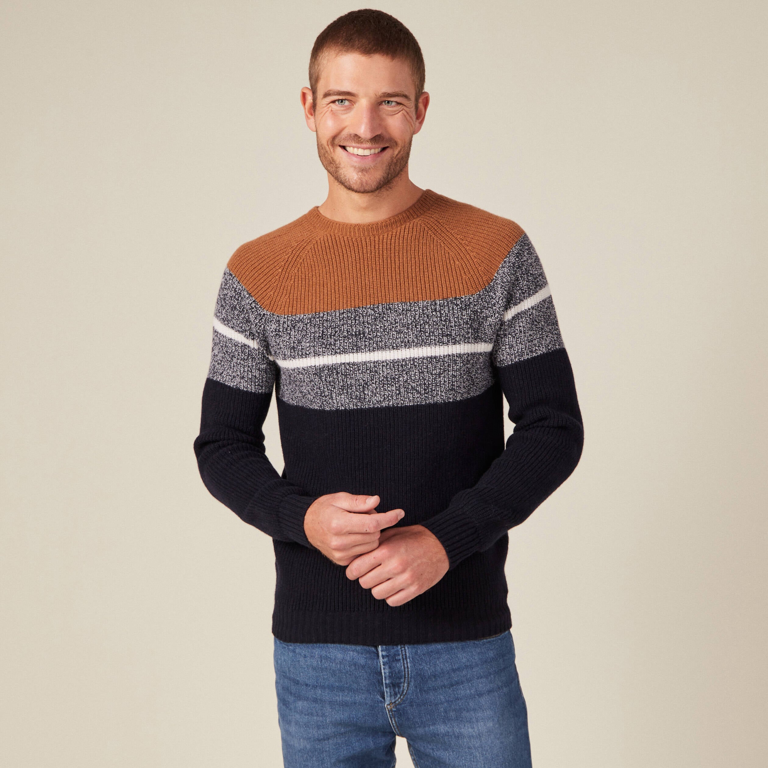 Pull manches longues fabriqu&eacute; en France marron homme