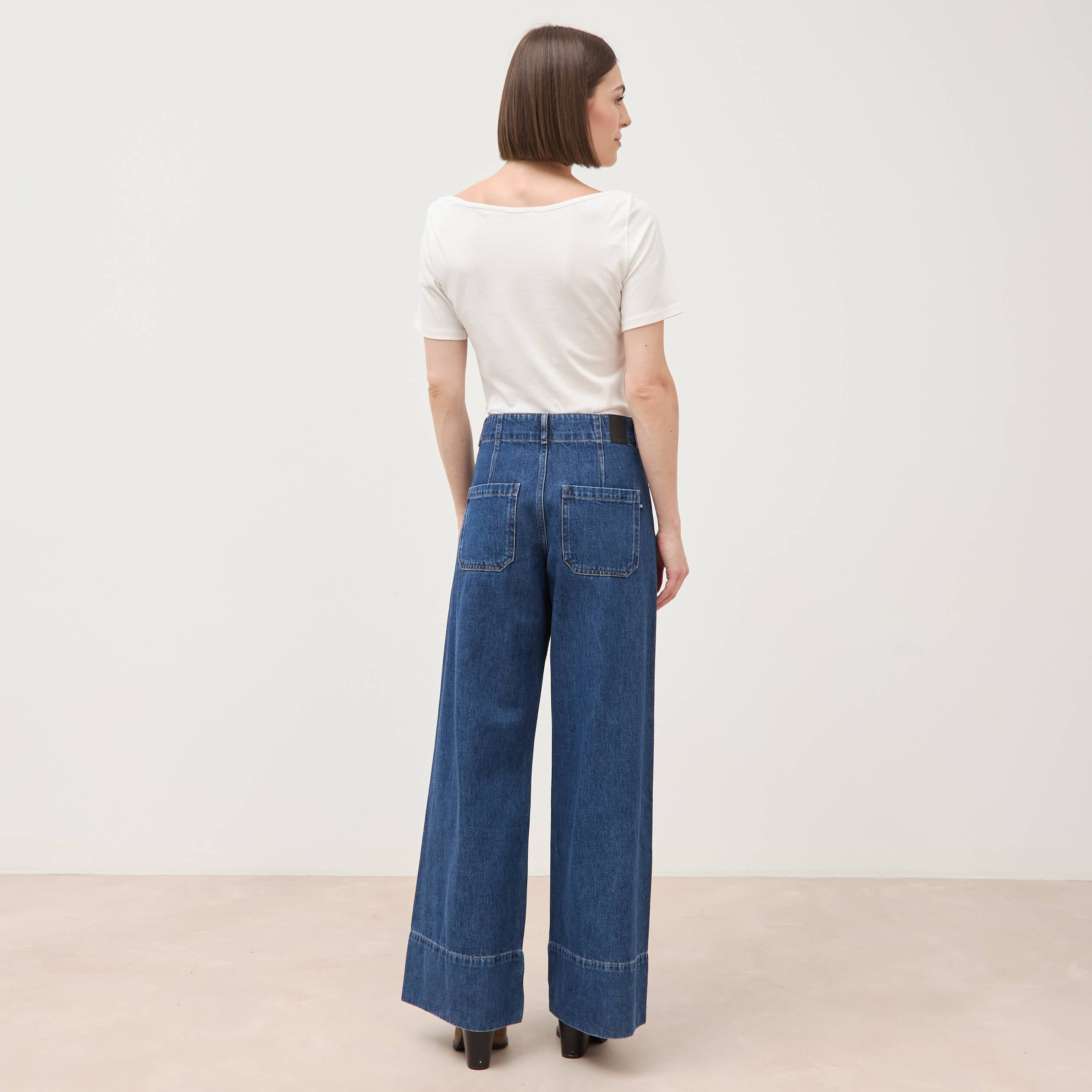 Jeans loose taille haute en coton denim used femme