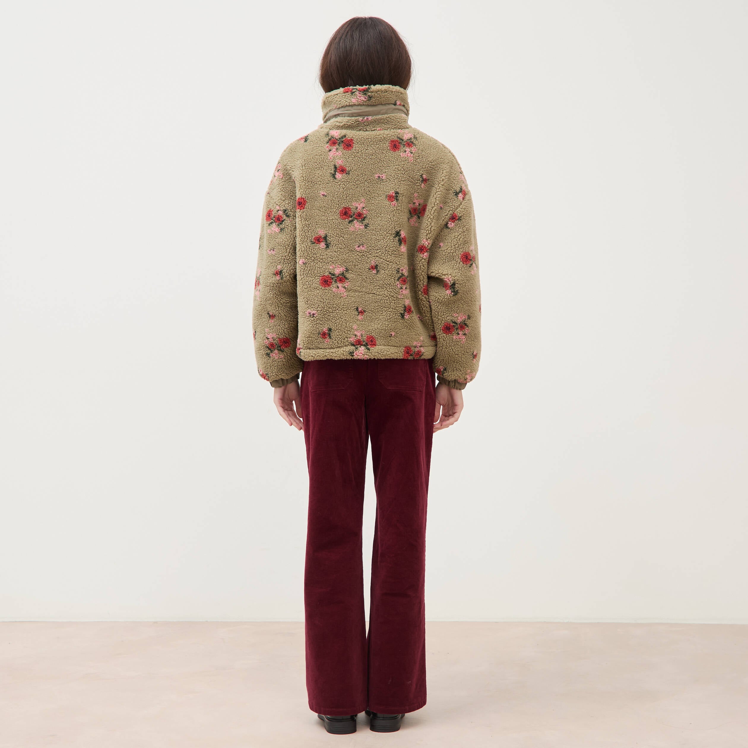 Blouson oversize sherpa col montant vert femme