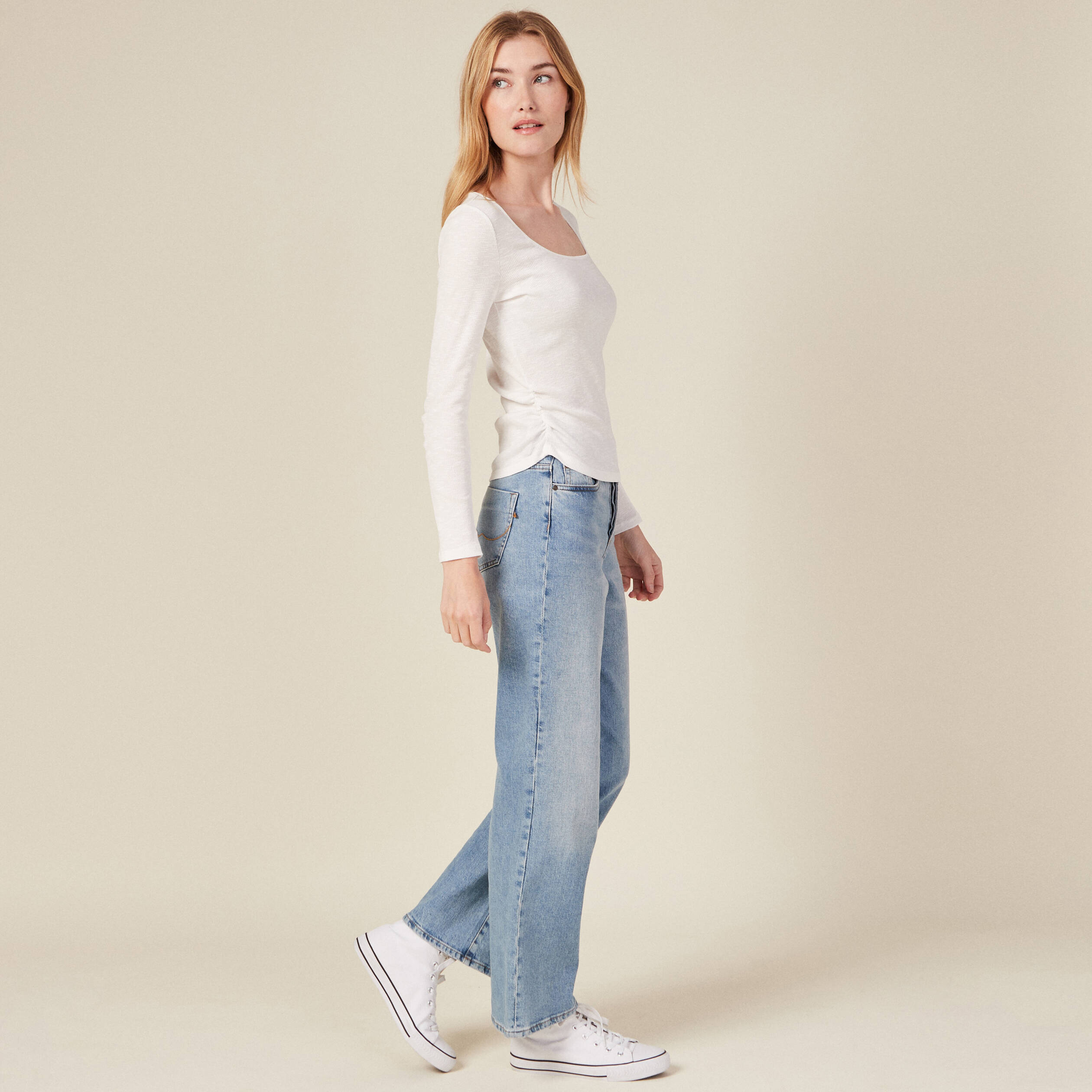 t shirt manches longues cotele ecru femme T-shirt manches longues côtelé ecru femme