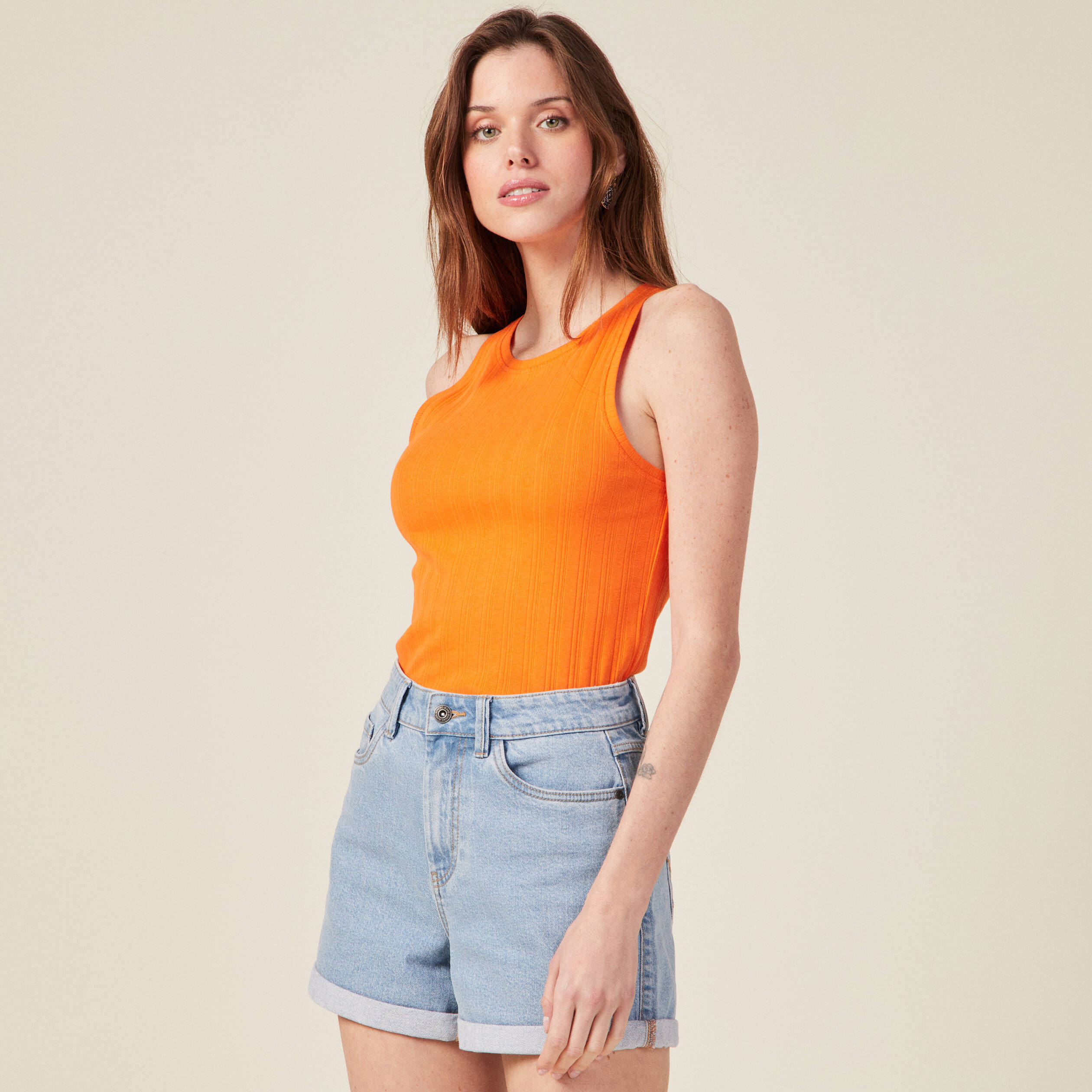 Débardeur (top Marcel) Femme Couleur Orange Trèfle - 100% Polyester - Neuf Avec étiquettes