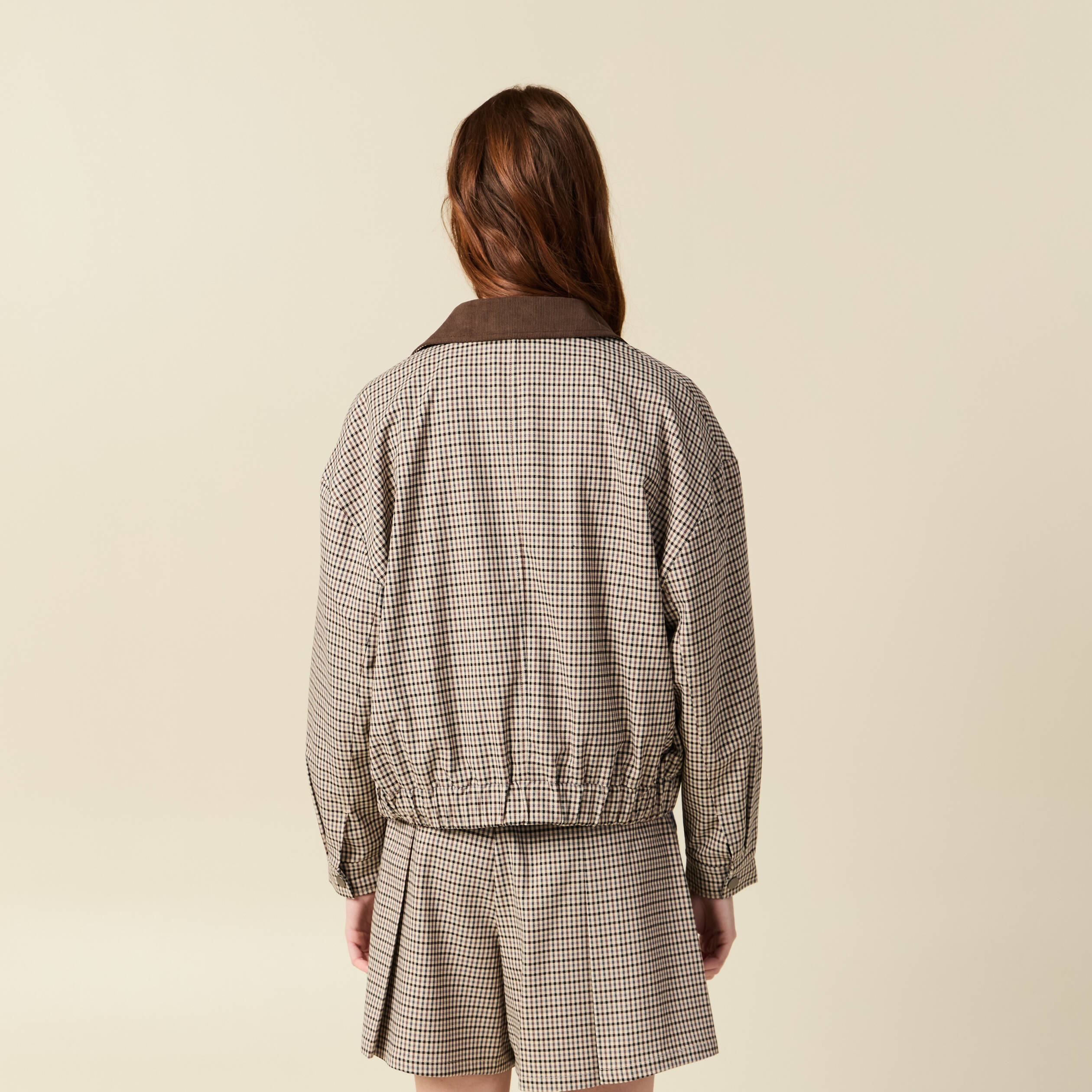 Blouson oversize manches longues doubl&eacute; marron femme
