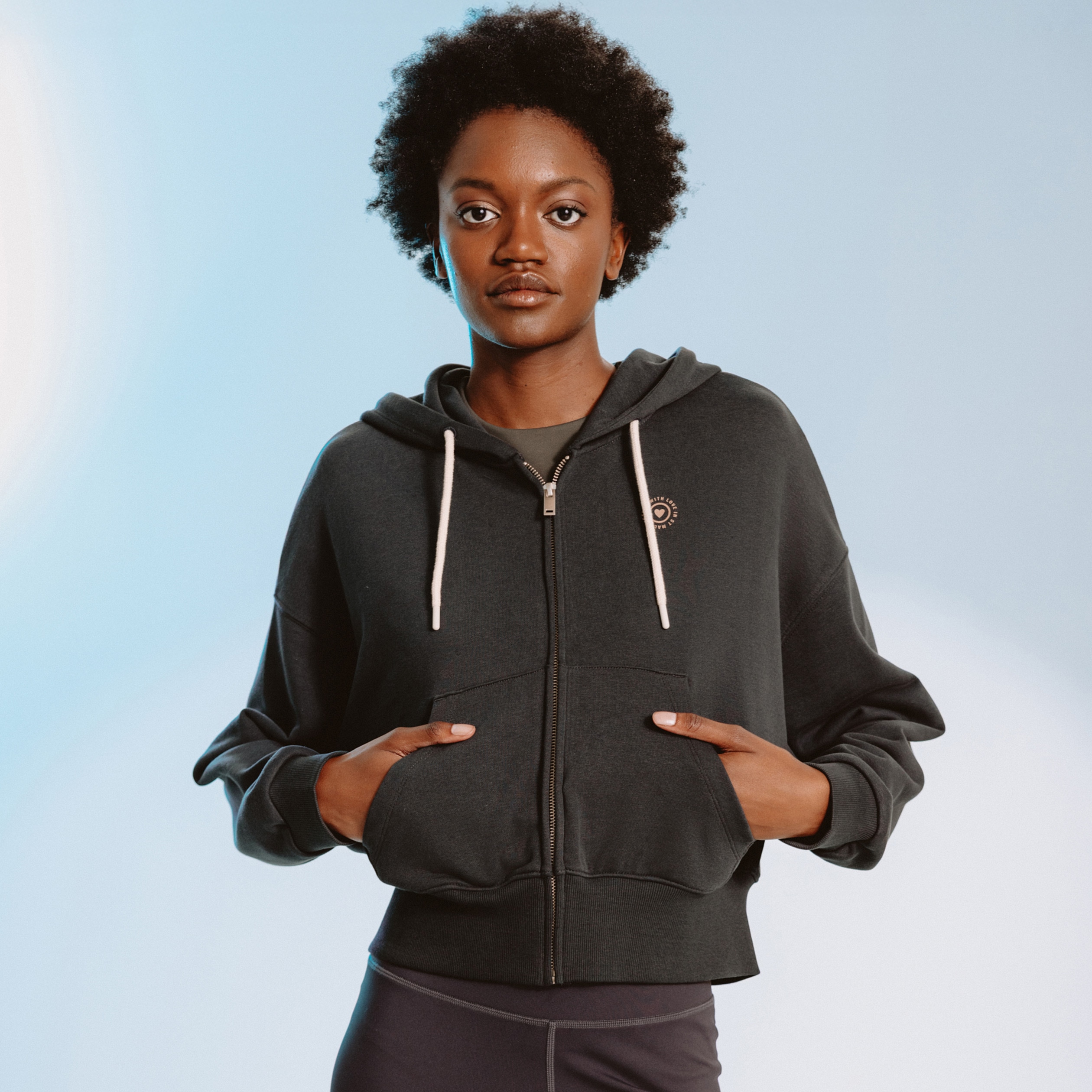 Sweat boyfriend &agrave; capuche gris fonc&eacute; femme