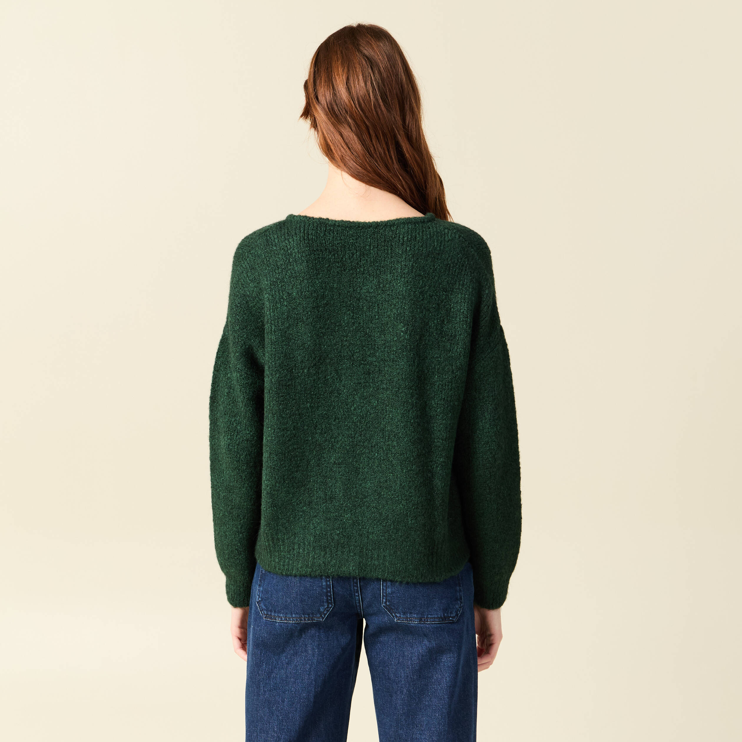 Gilet oversize manches longues vert fonc&eacute; femme