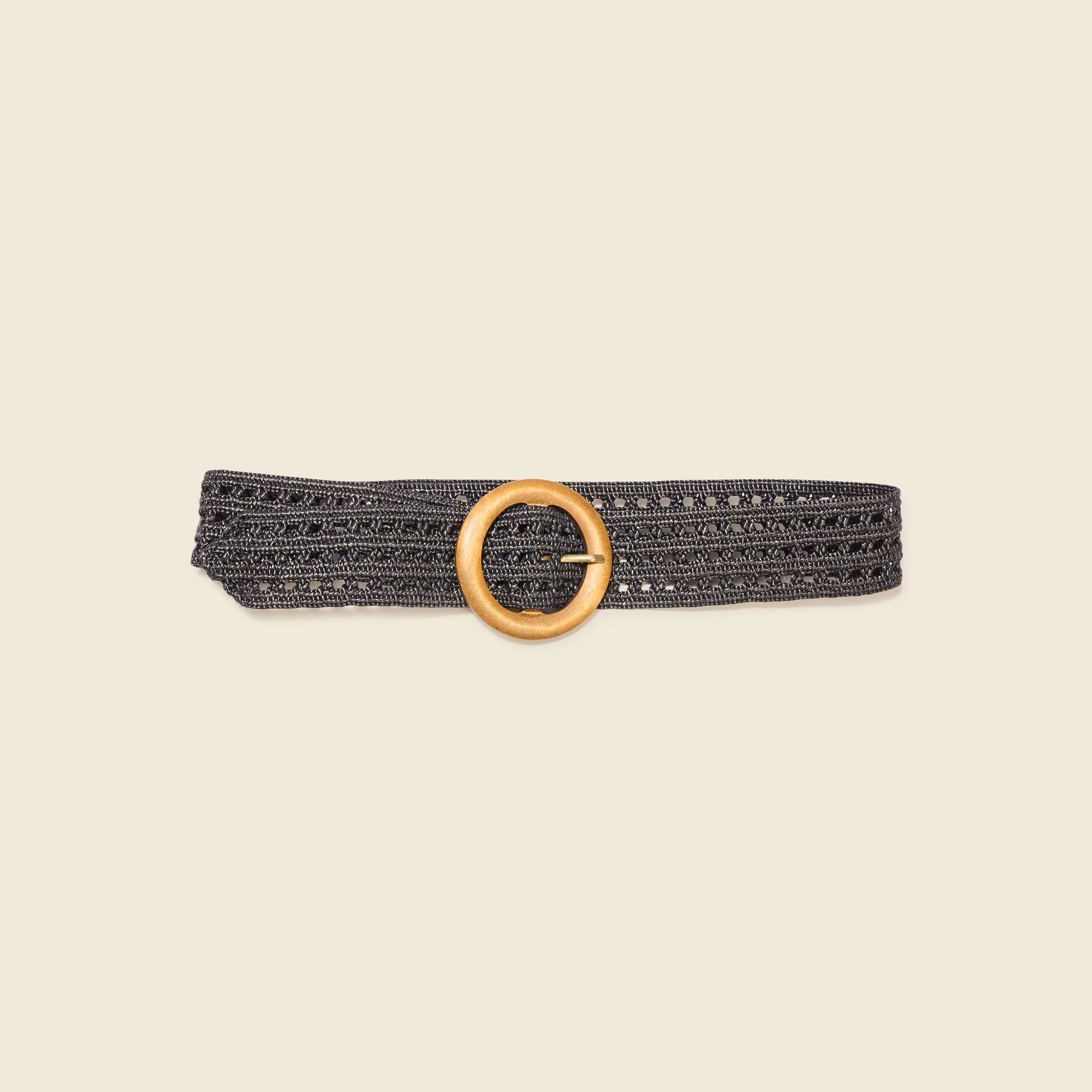 Ceinture tress&eacute;e perfor&eacute;e noir femme