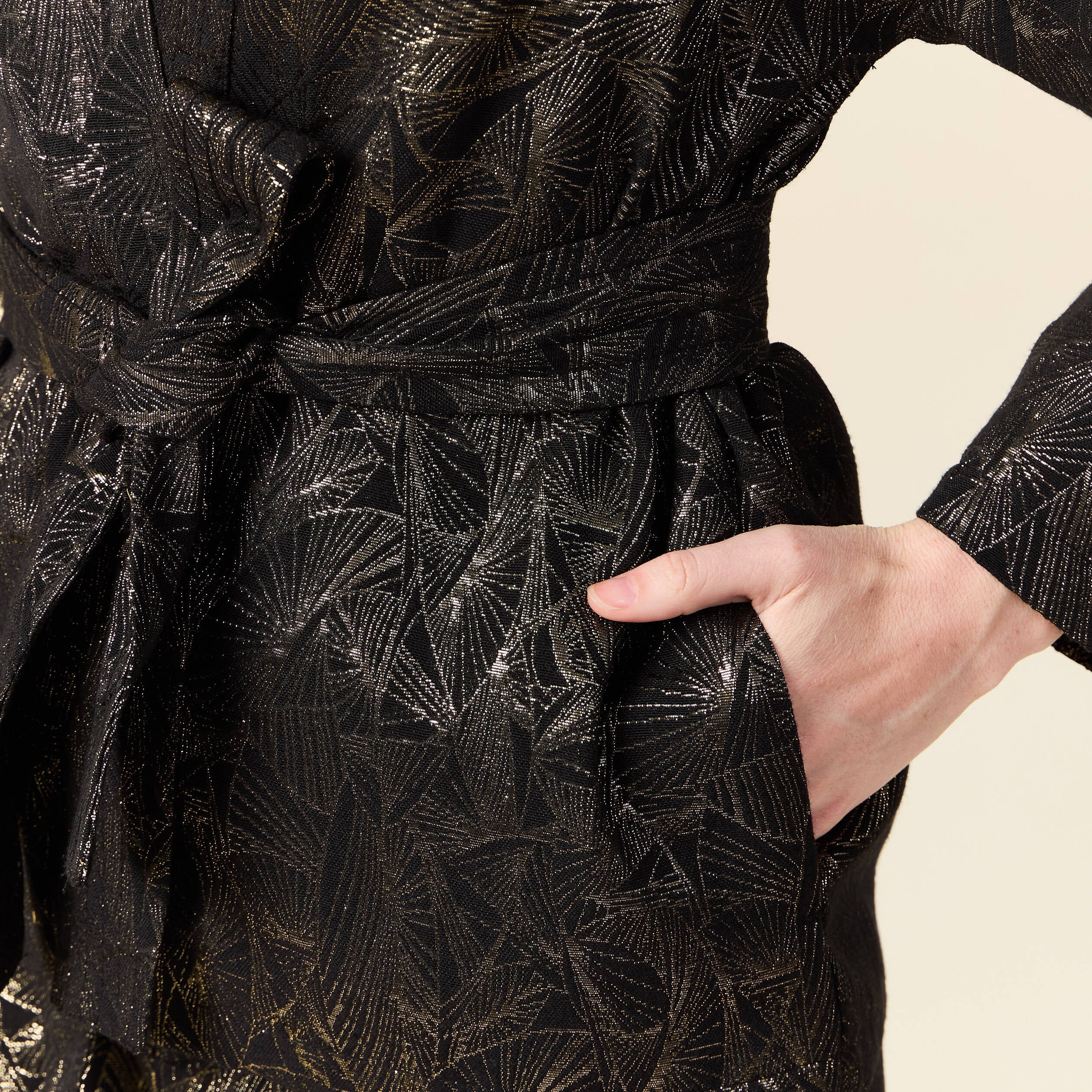 Kimono oversize manches longues ceinture couleur or femme