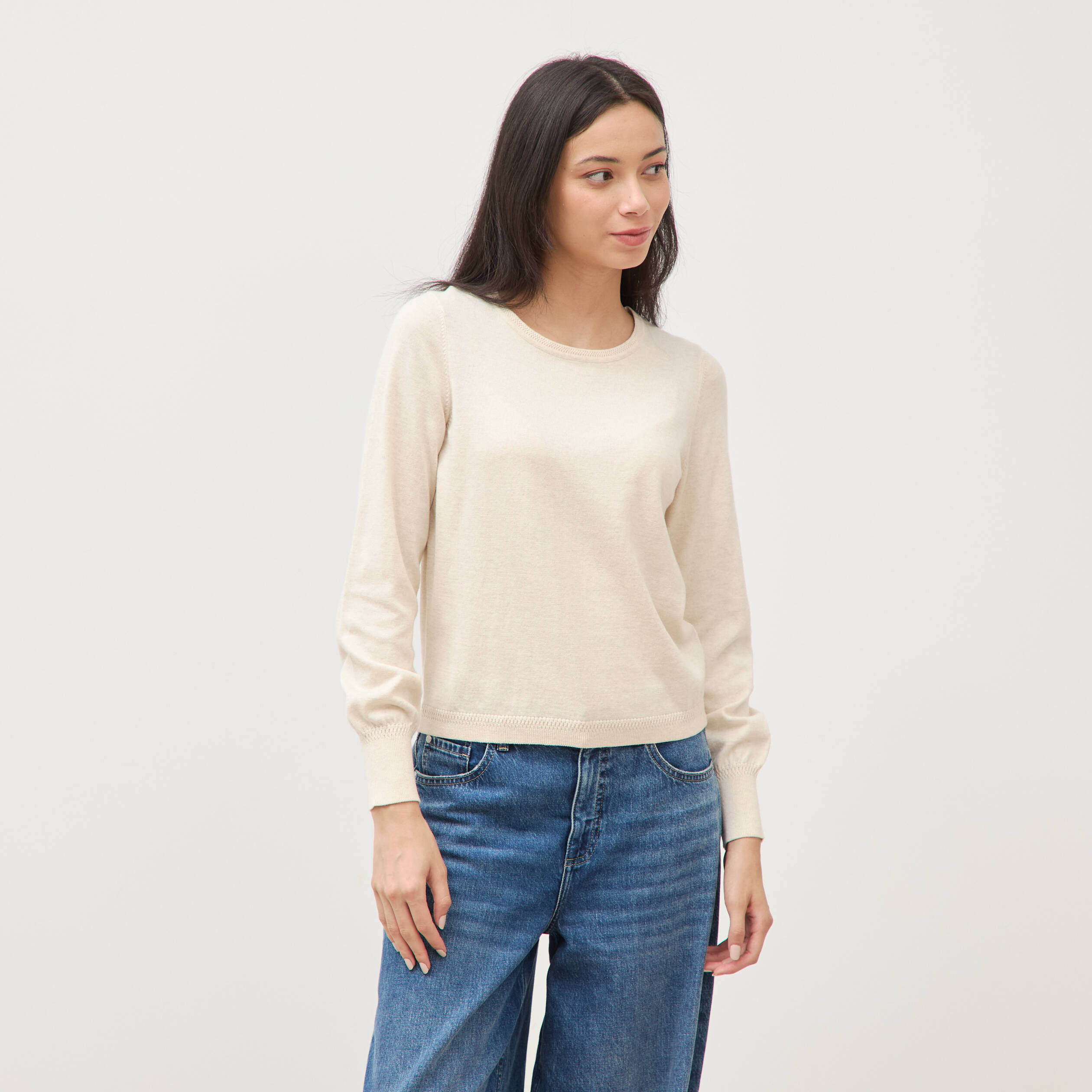 Pull manches longues creme femme
