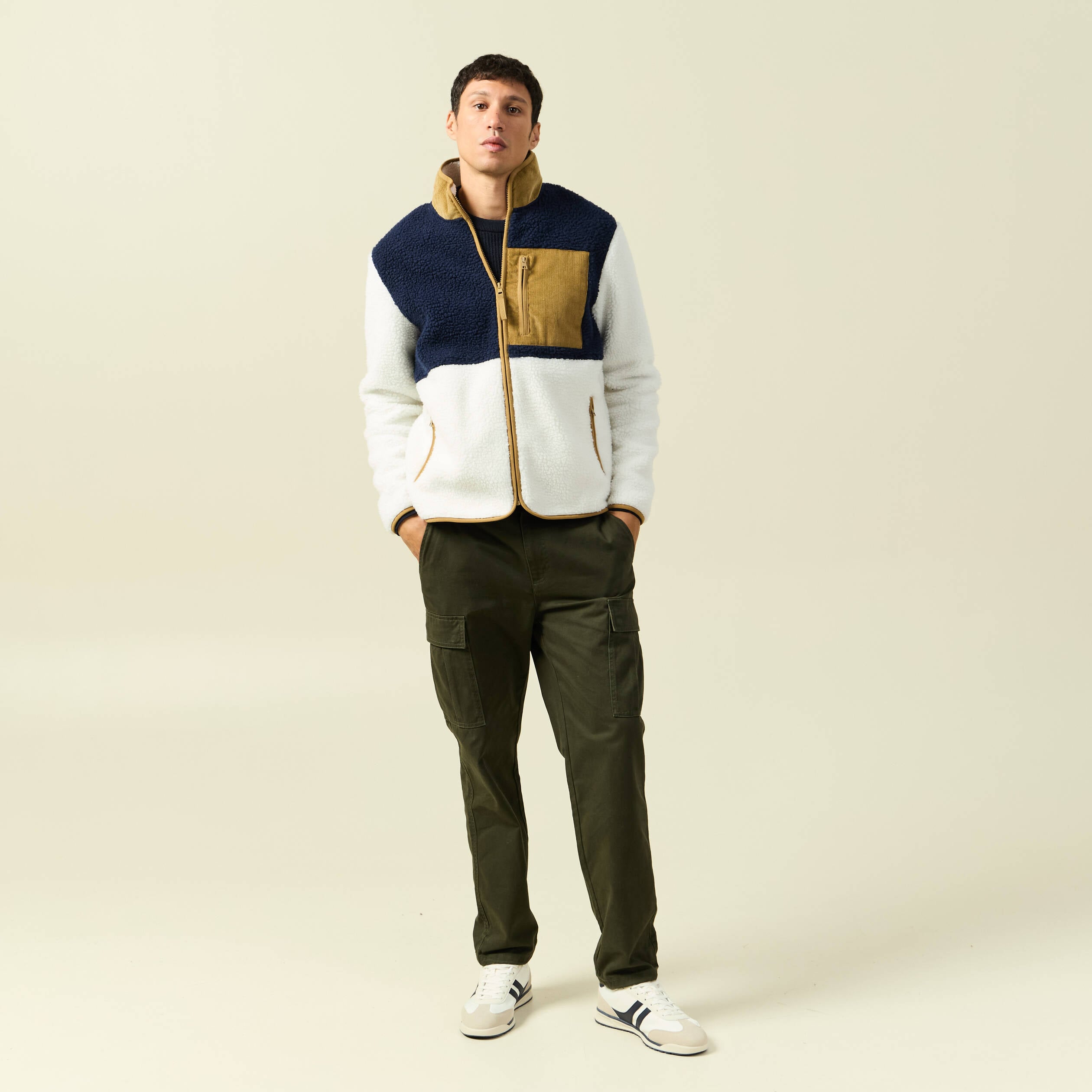 Sweat effet polaire manches longues ecru homme