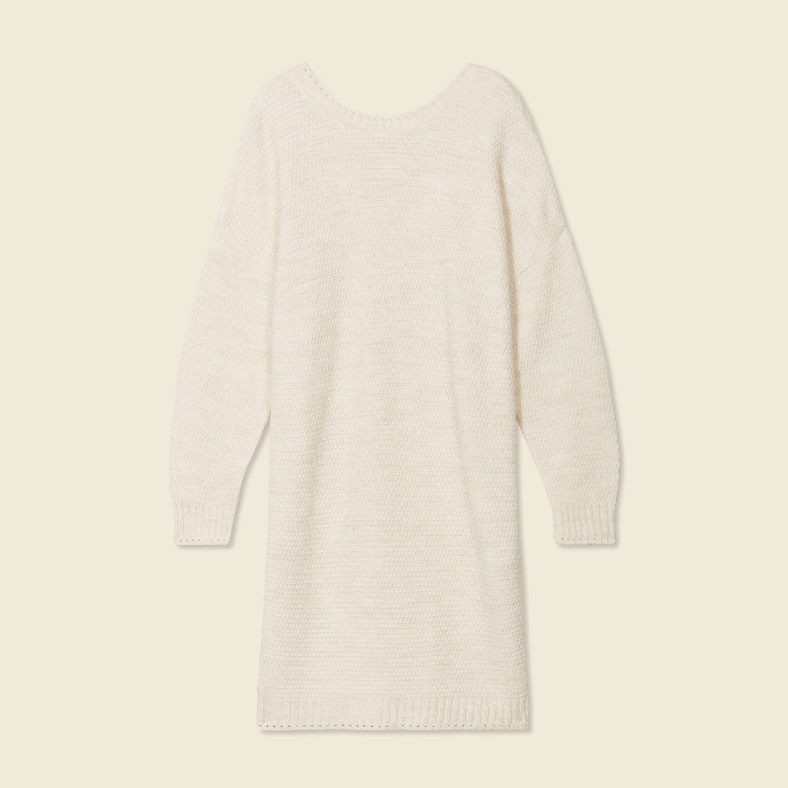 Robe pull droite col bateau creme femme