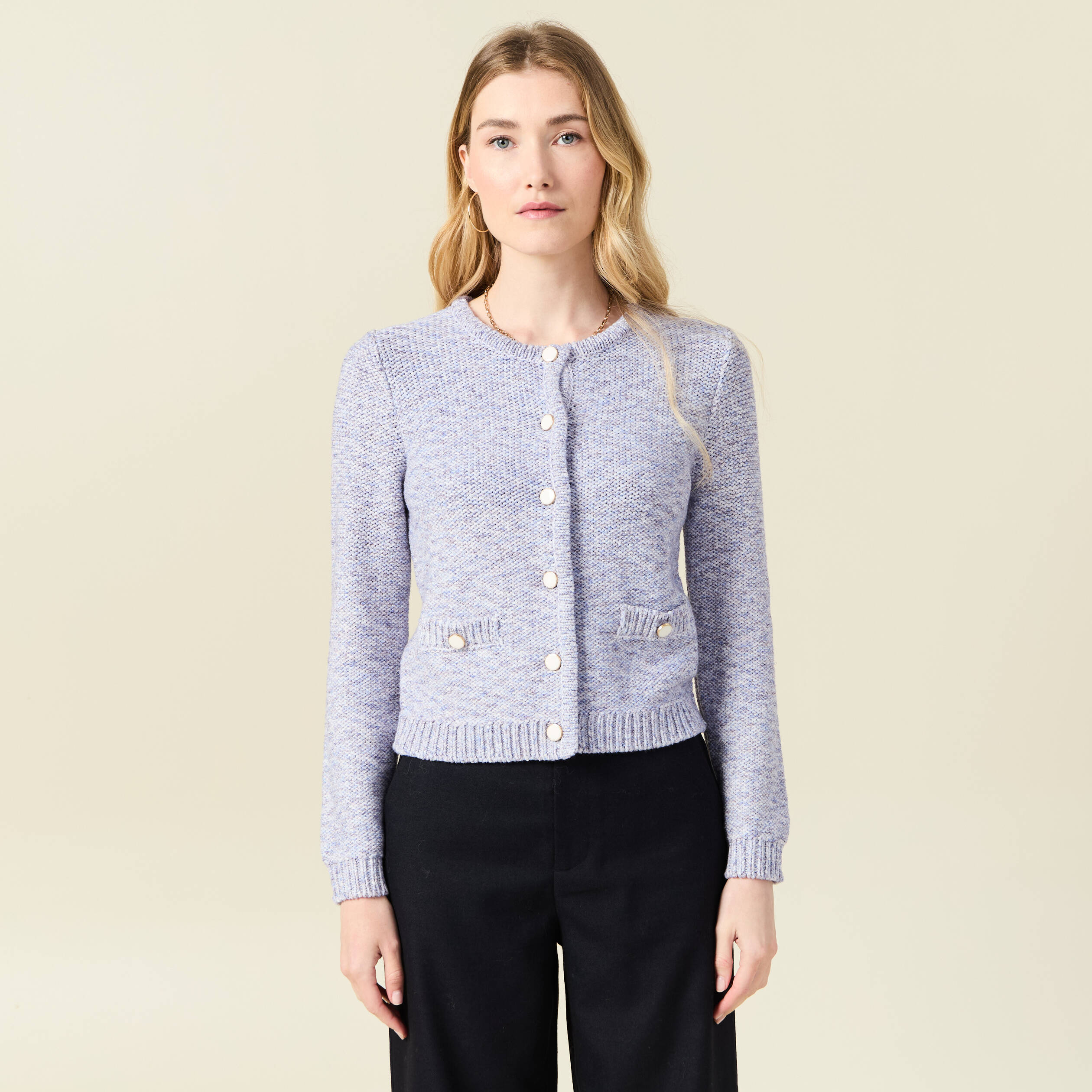 Gilet manches longues col rond bleu marine femme