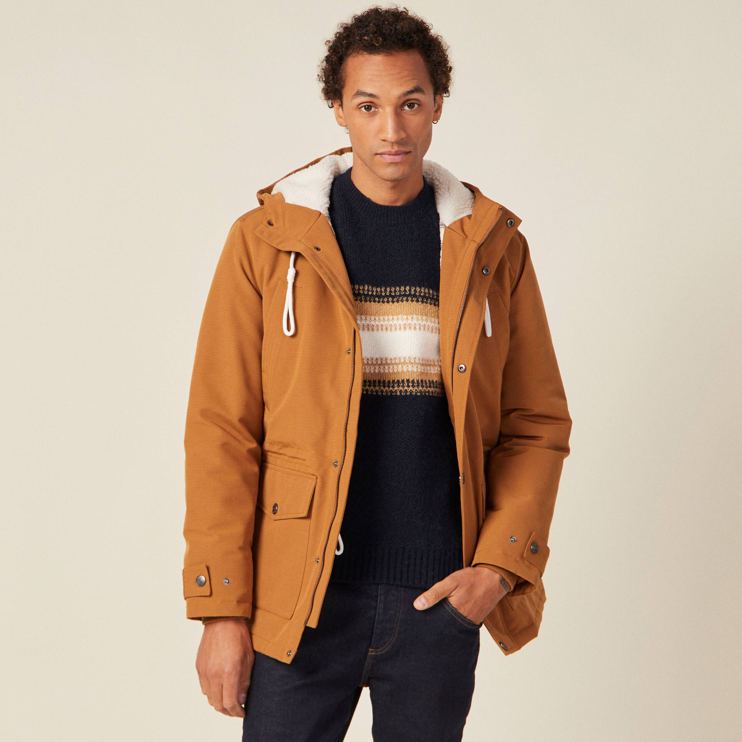 parka droite a capuche marron homme Parka droite à capuche marron homme