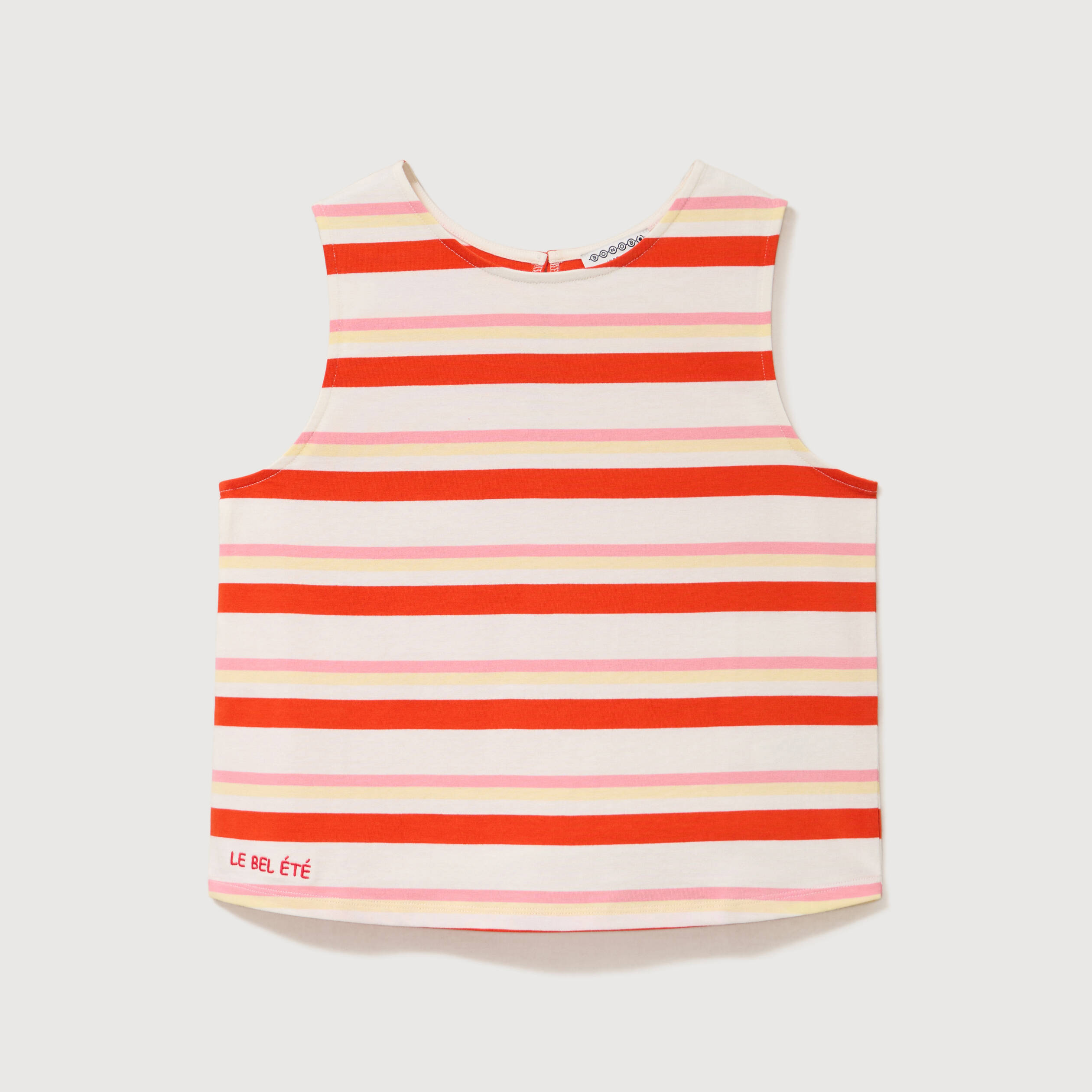 D&eacute;bardeur ray&eacute; col rond en coton rouge femme