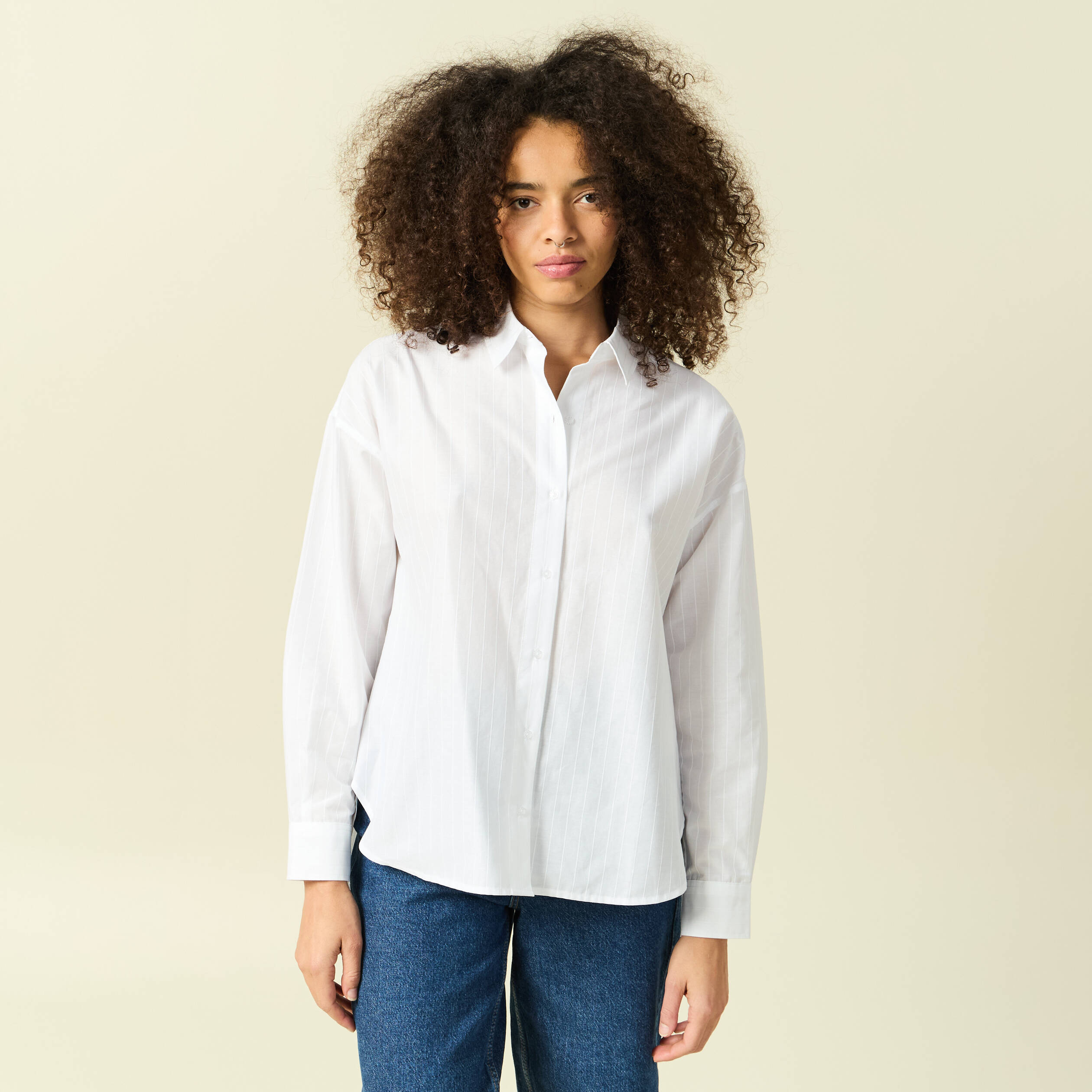 Chemise oversize en coton ecru femme