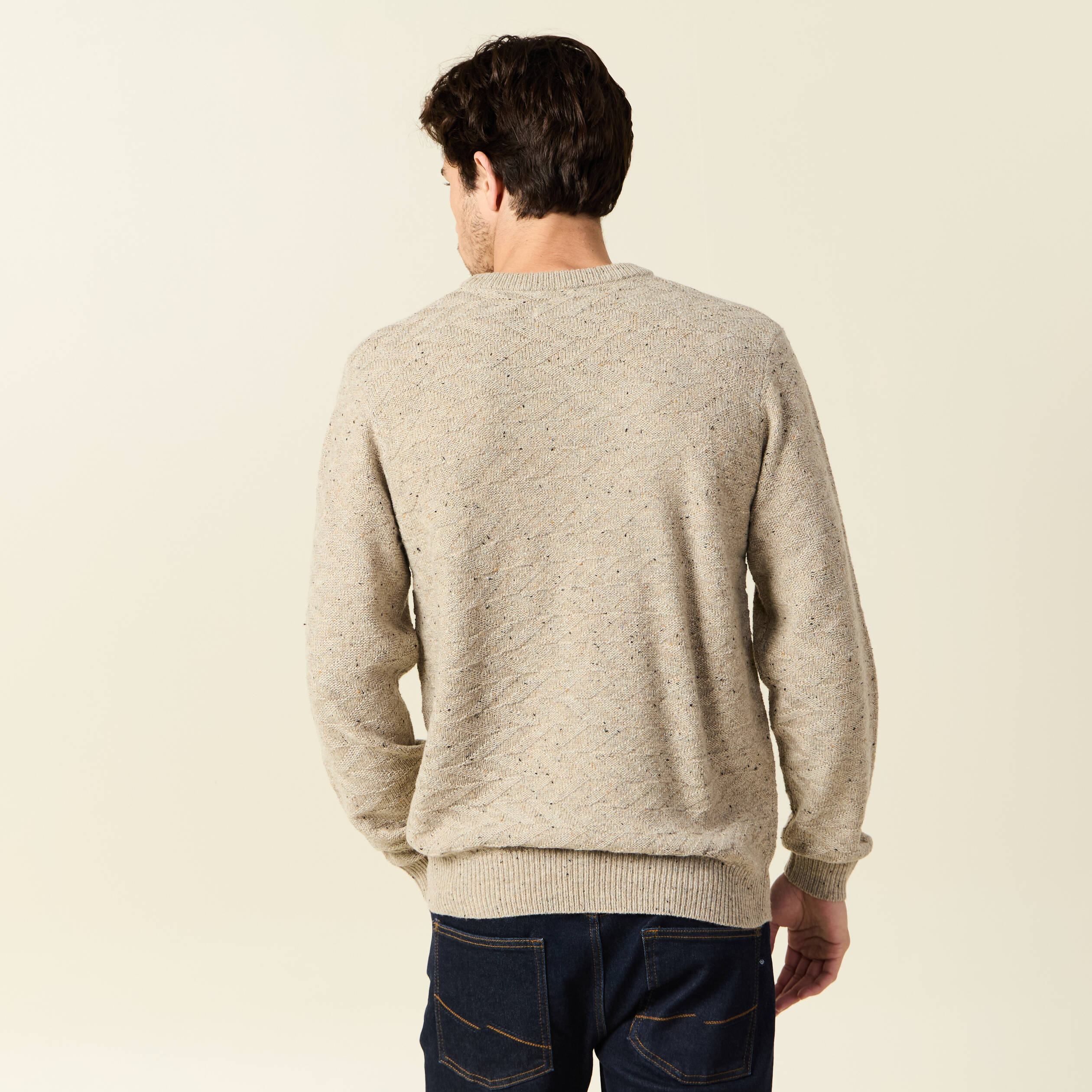 Pull manches longues beige homme