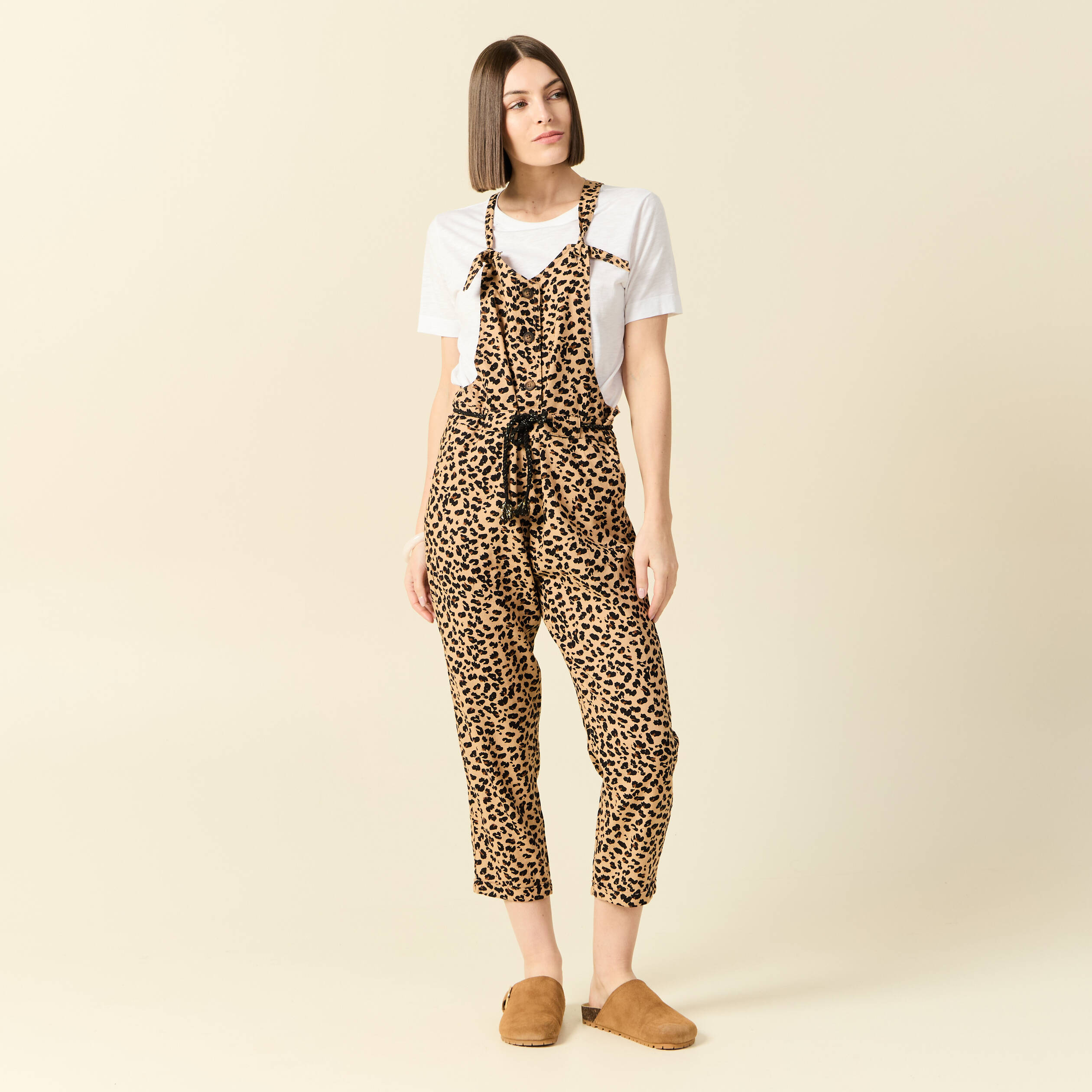Salopette droite 7/8&egrave;me camel femme