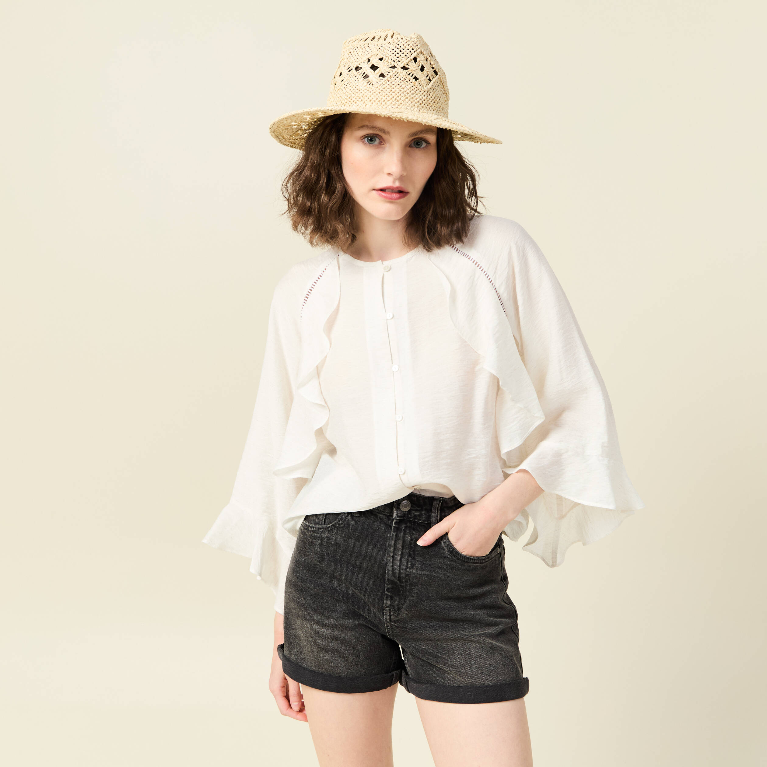 Chemise manches longues ecru femme