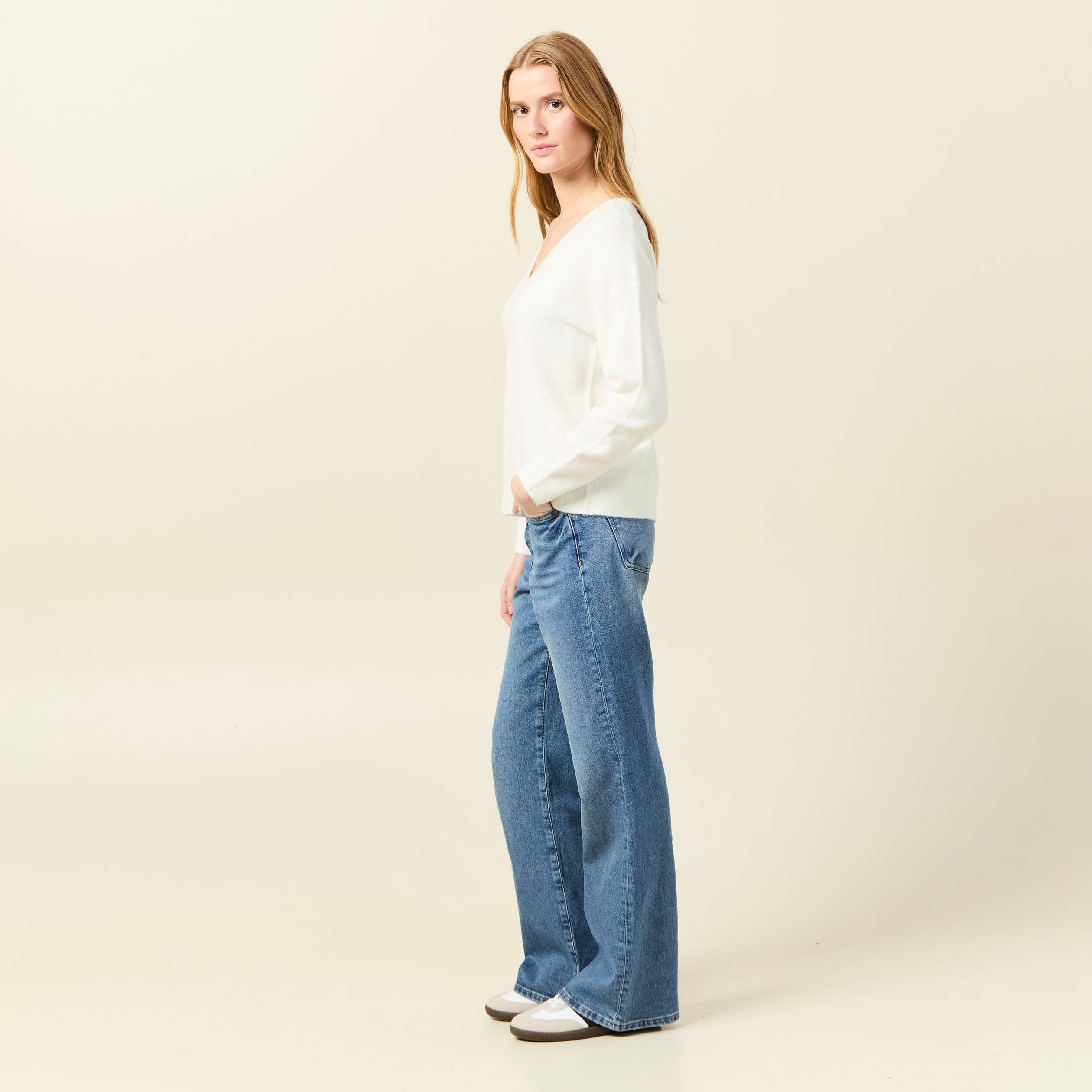 Pull manches longues ecru femme