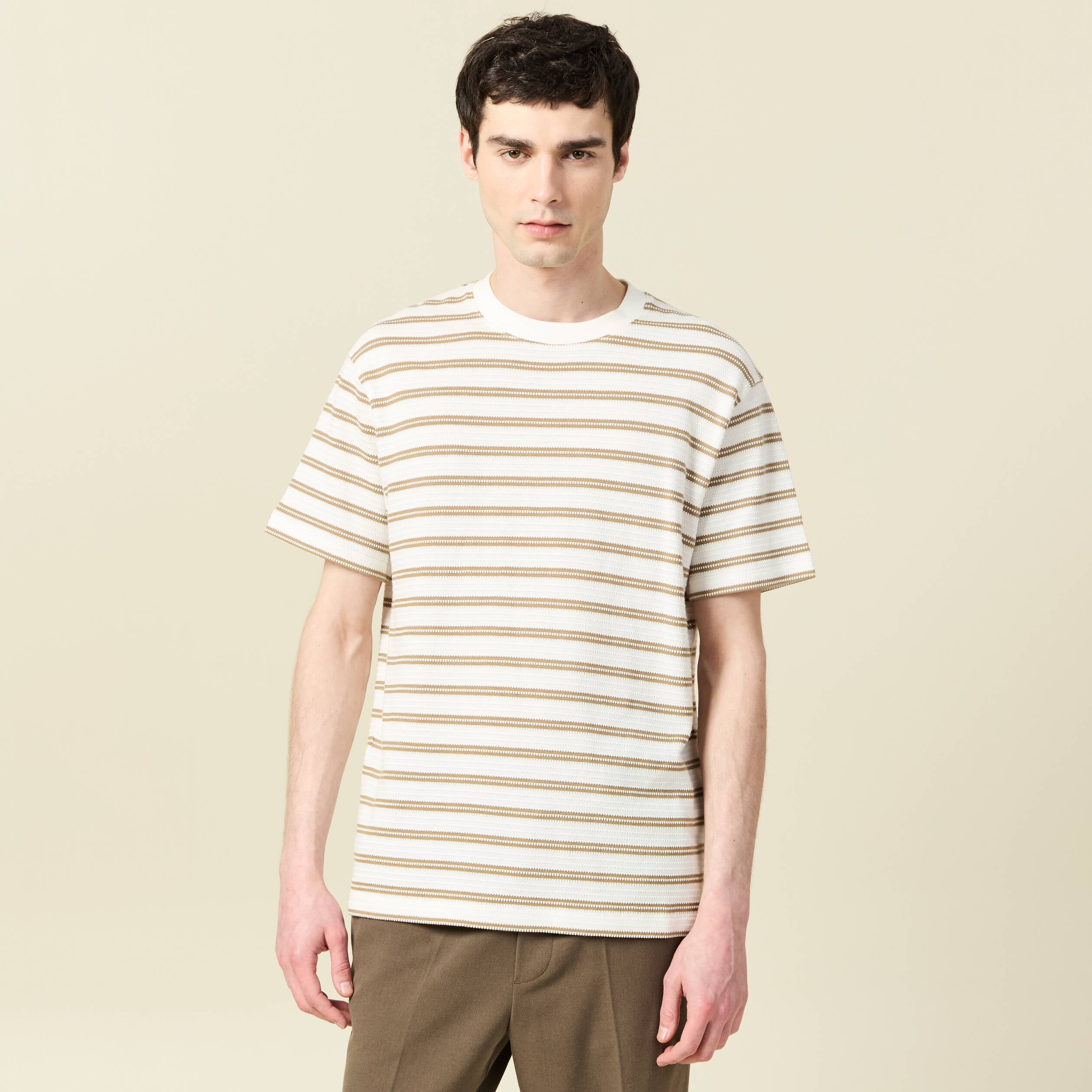 T-shirt ample en coton col rond beige fonce homme