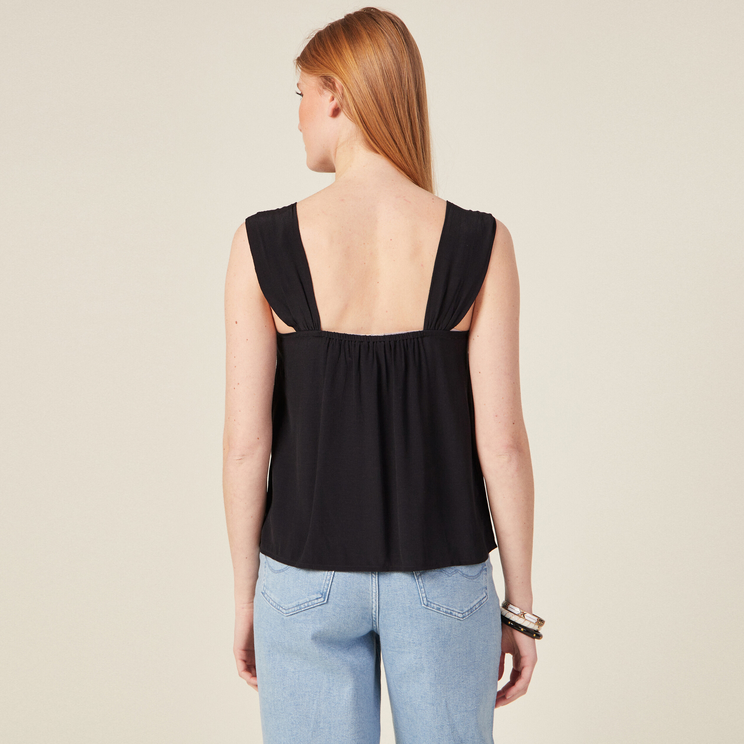 Blouse bretelles larges noir femme