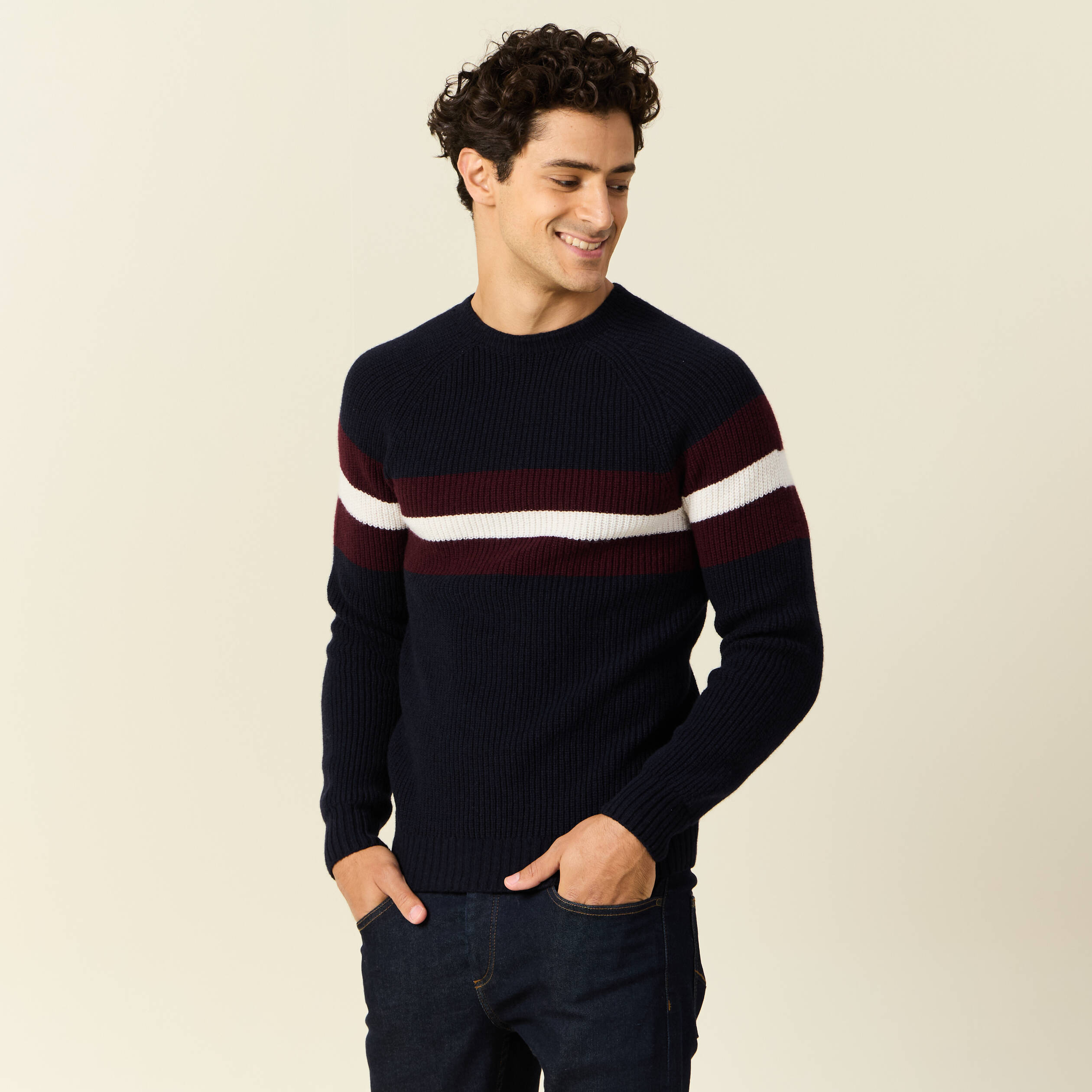 Pull manches longues fabriqu&eacute; en France bleu marine homme