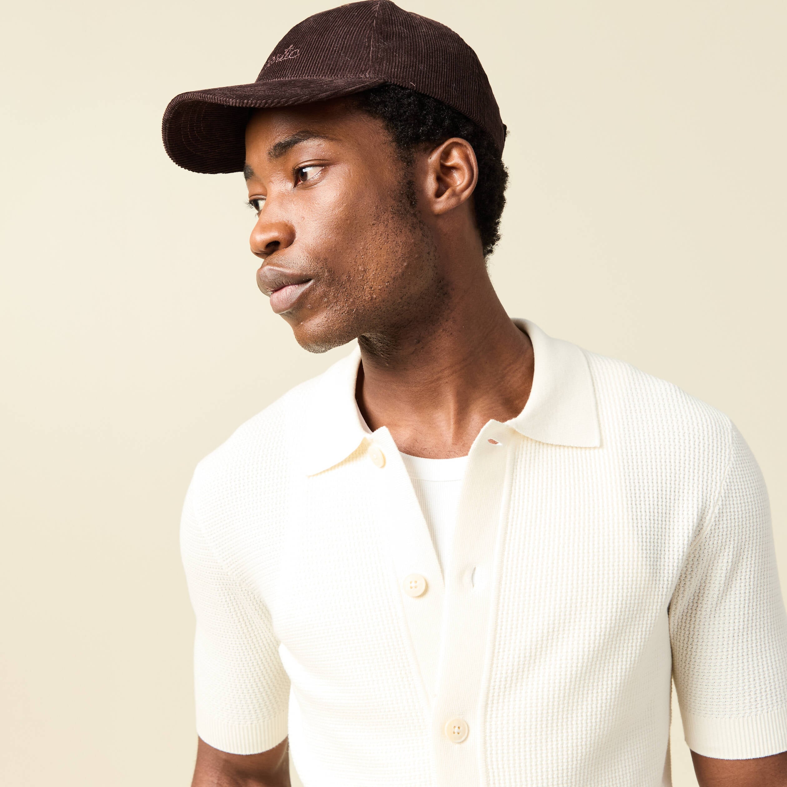 Chemise manches courtes col polo ecru homme