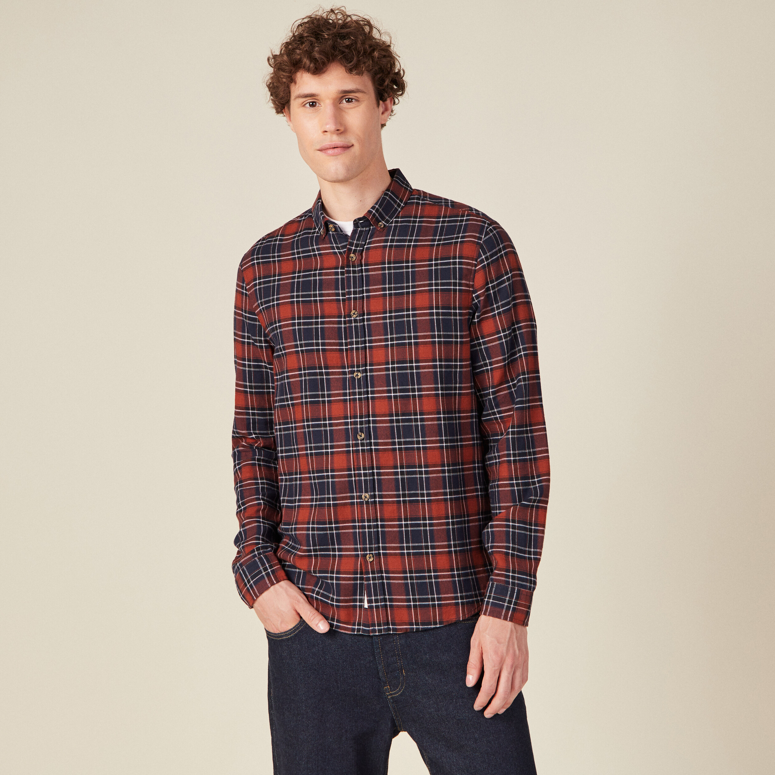 Chemise éco-responsable marron cognac homme