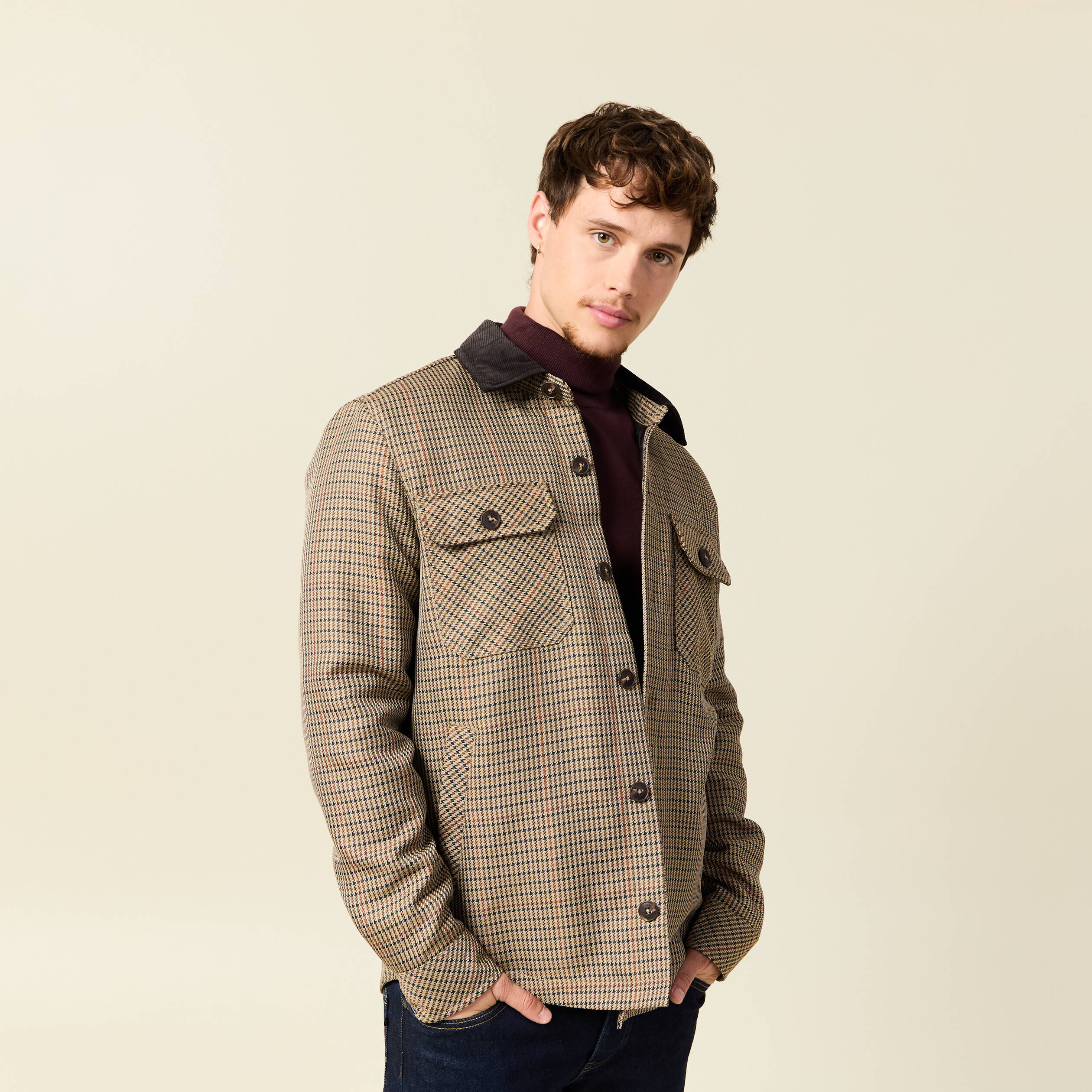 Veste oversize courte manches longues beige homme