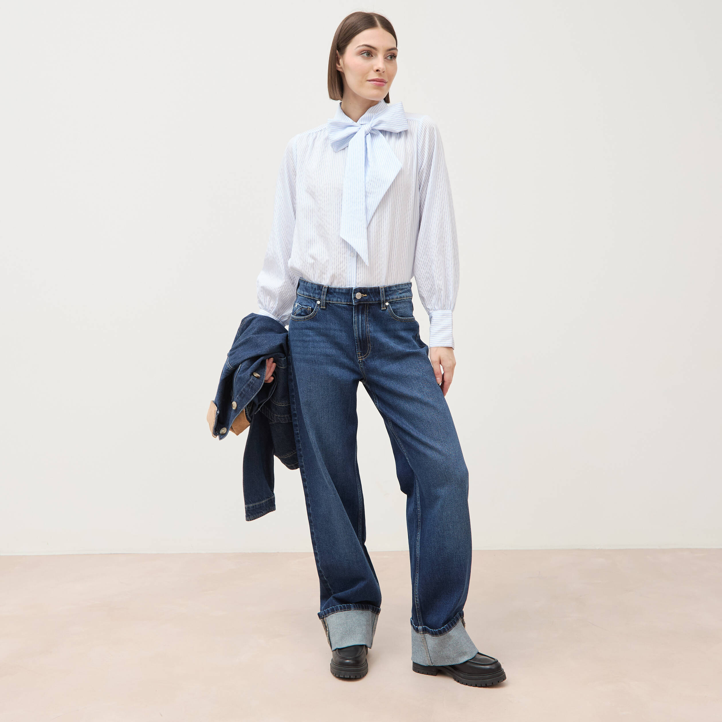 Jeans straight taille standard denim brut femme