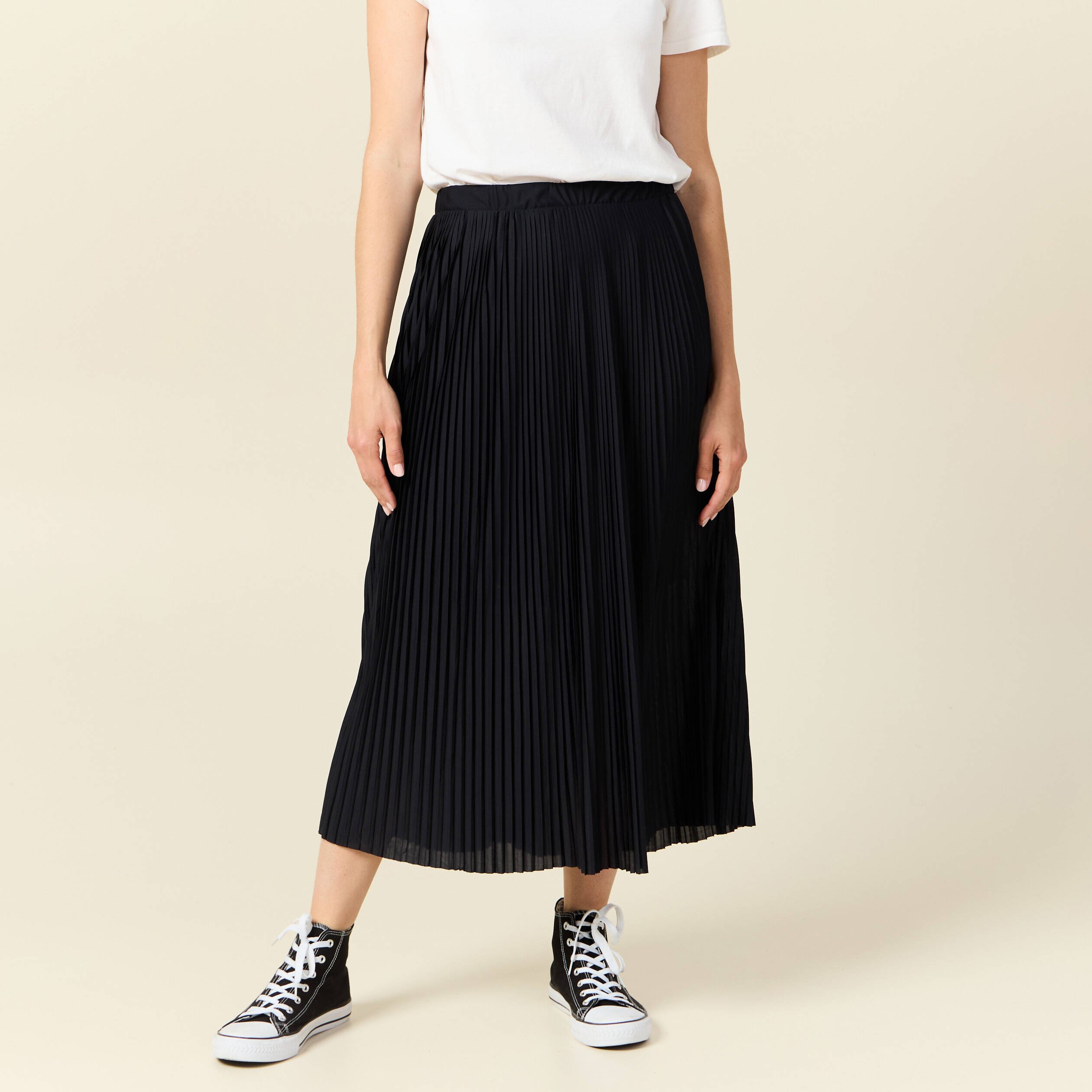 Jupe longue evasee plissee noir femme Vibs