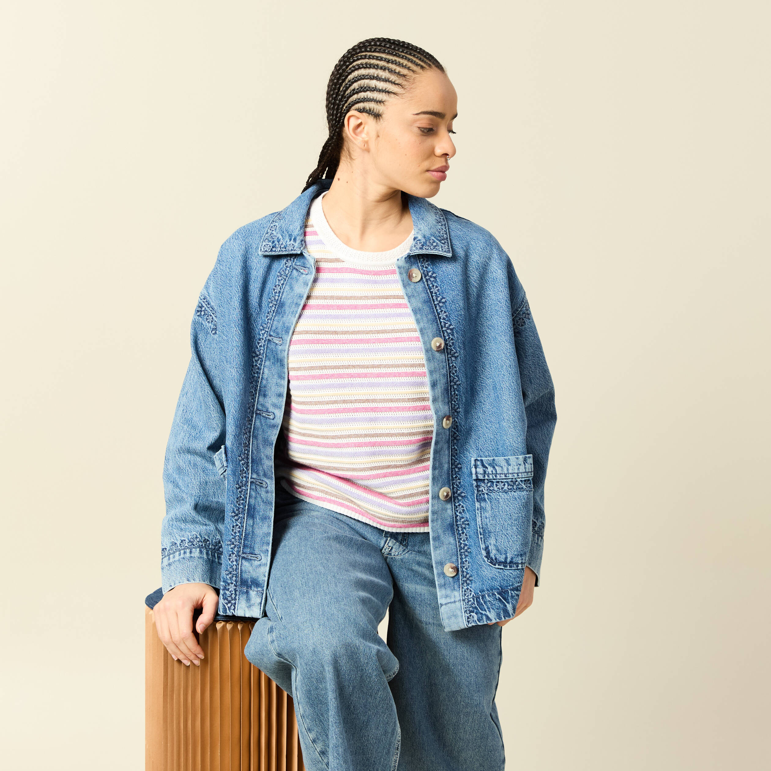Surchemise en jeans manches longues denim dirty femme