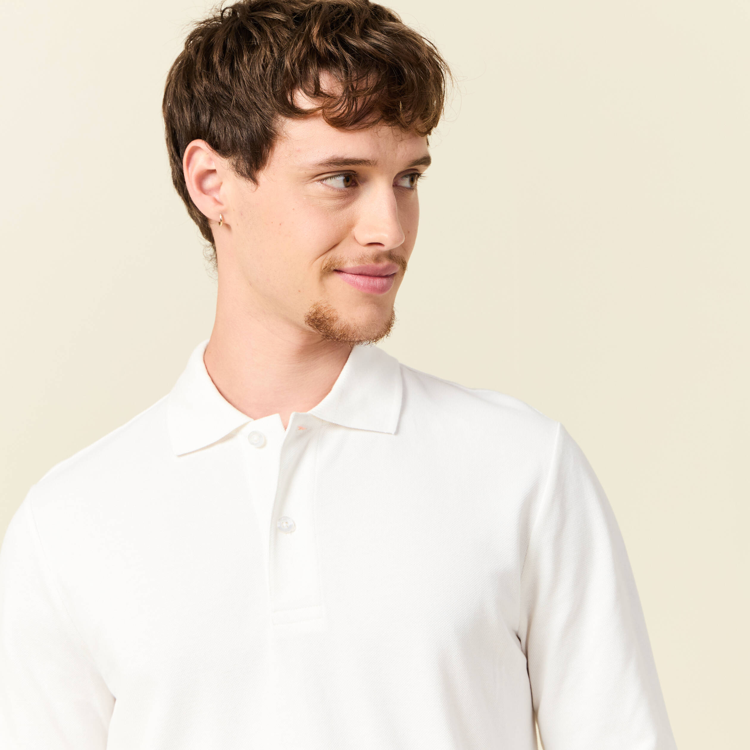 Polo manches longues en coton ecru homme