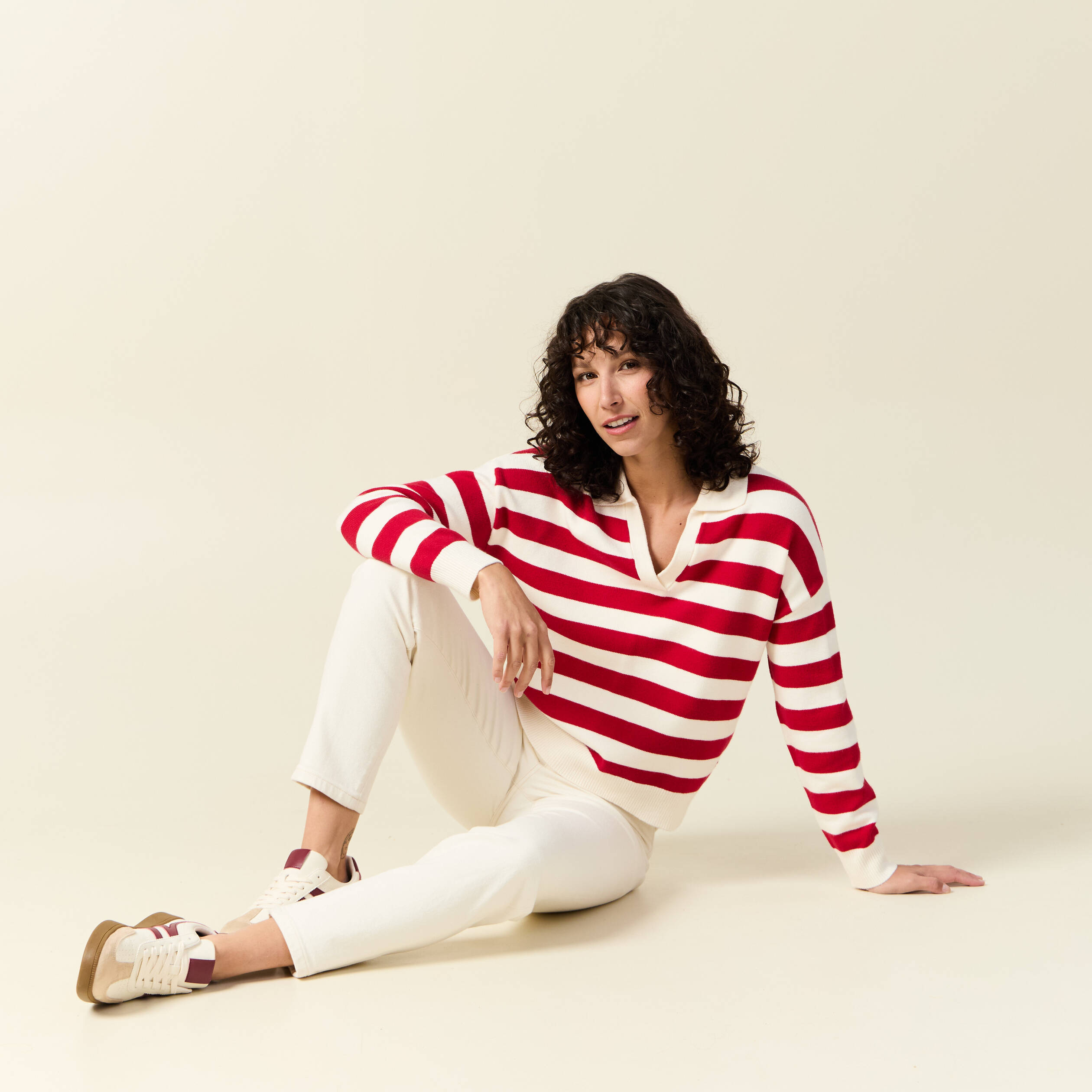 pull manches longues col polo ecru femme Pull manches longues col polo ecru femme