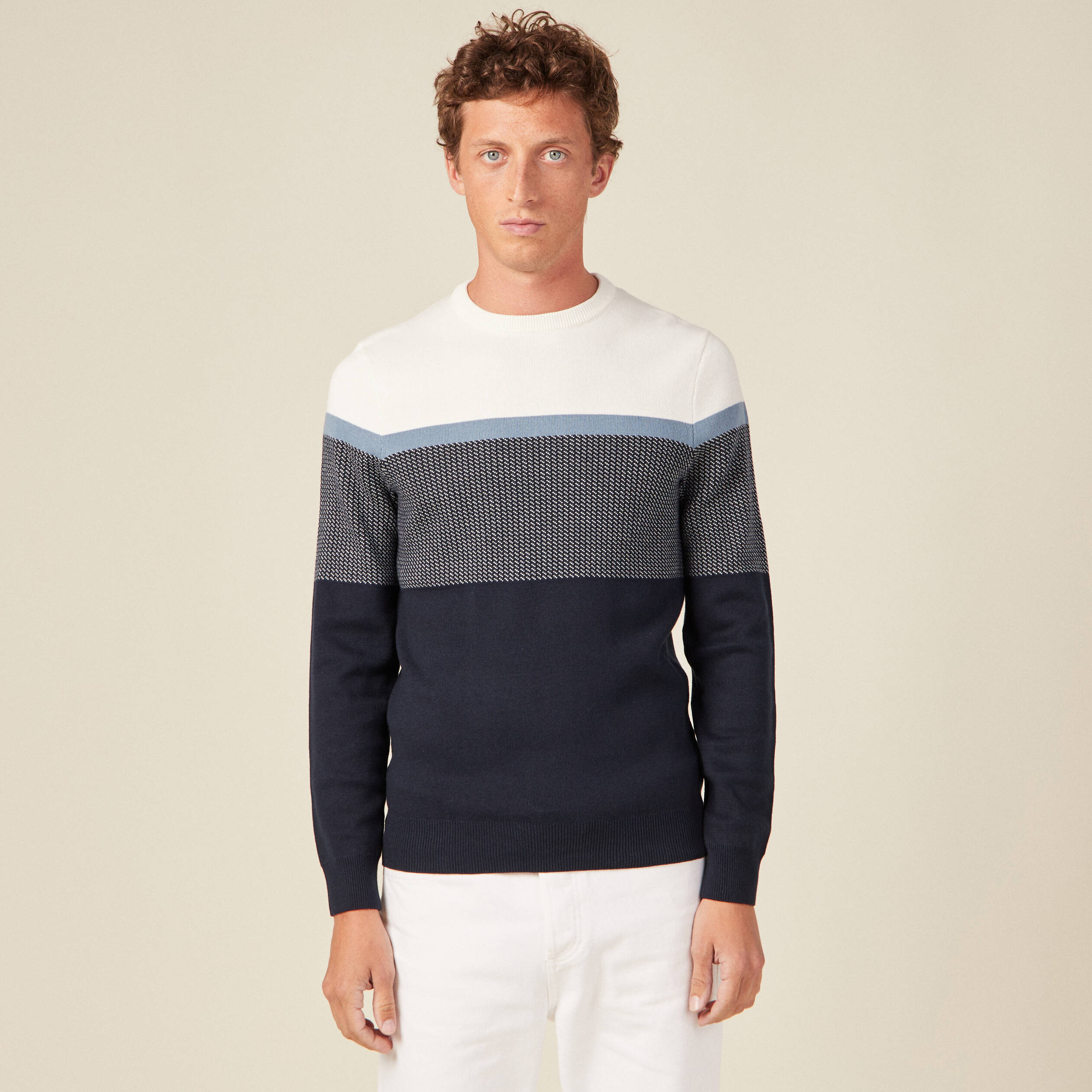 Pull manches longues bleu marine homme