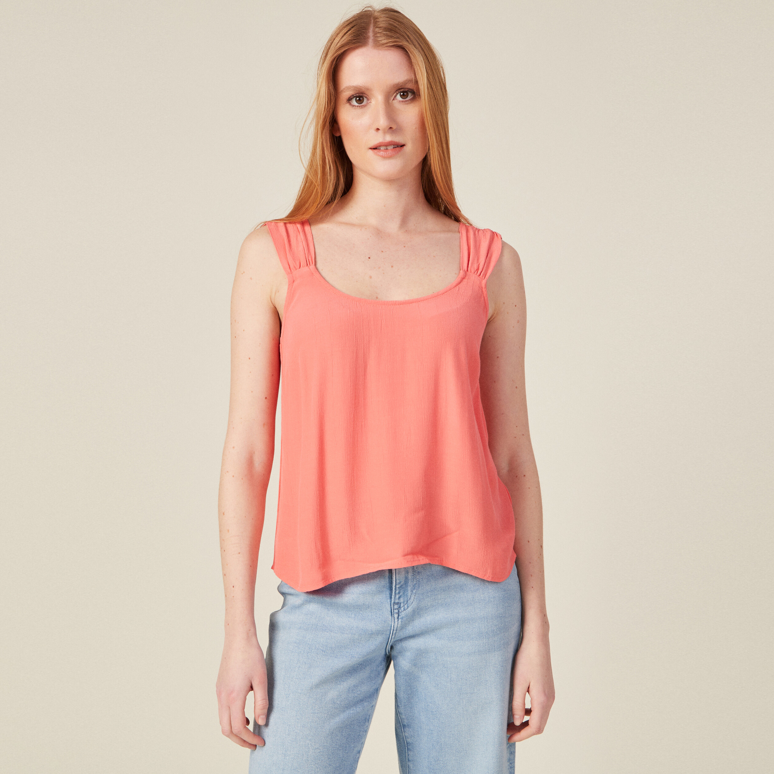 Blouse bretelles larges rose corail femme