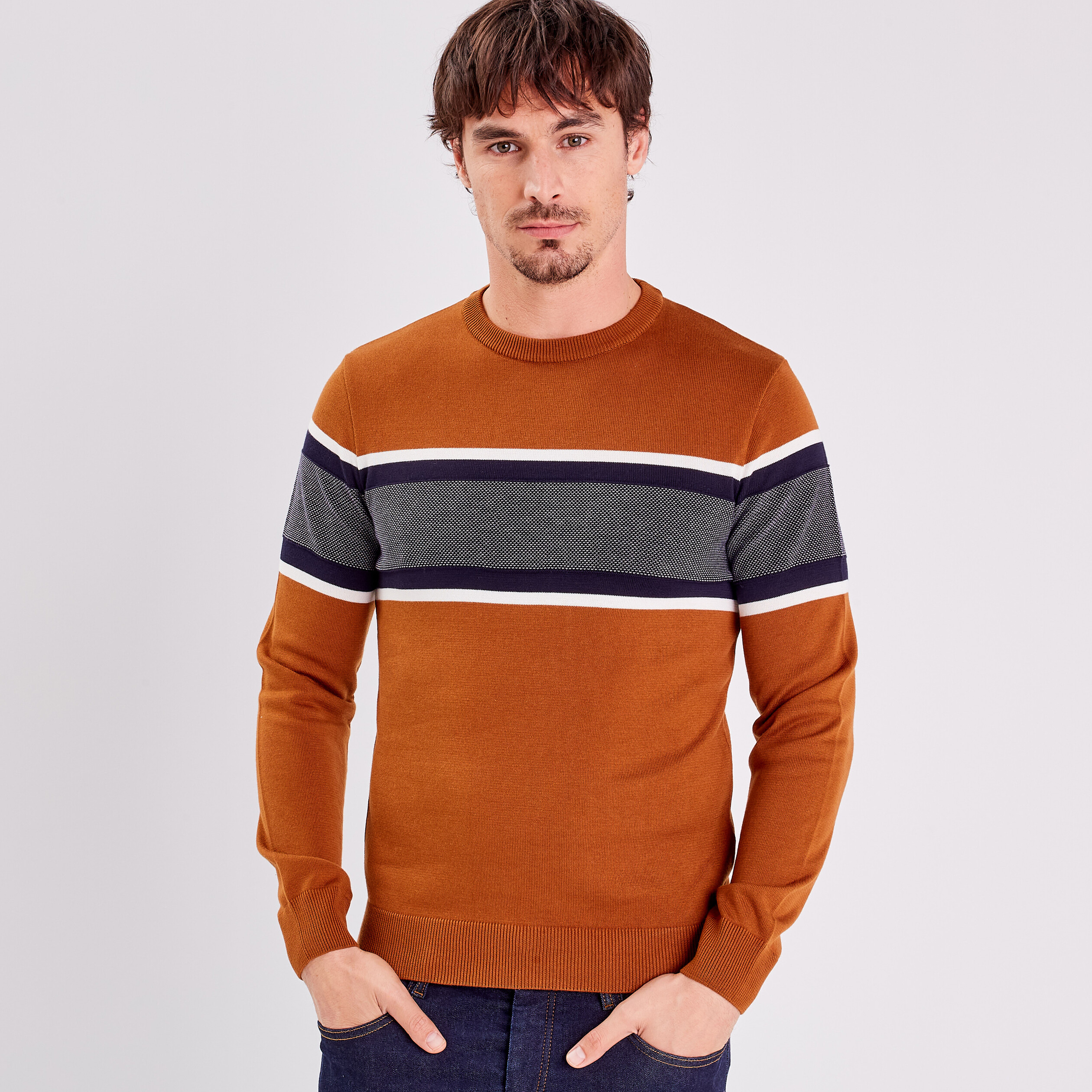 Pull De Noël Homme à Col Rond - Motif Renne Vintage, Manches Longues, 100% Polyester