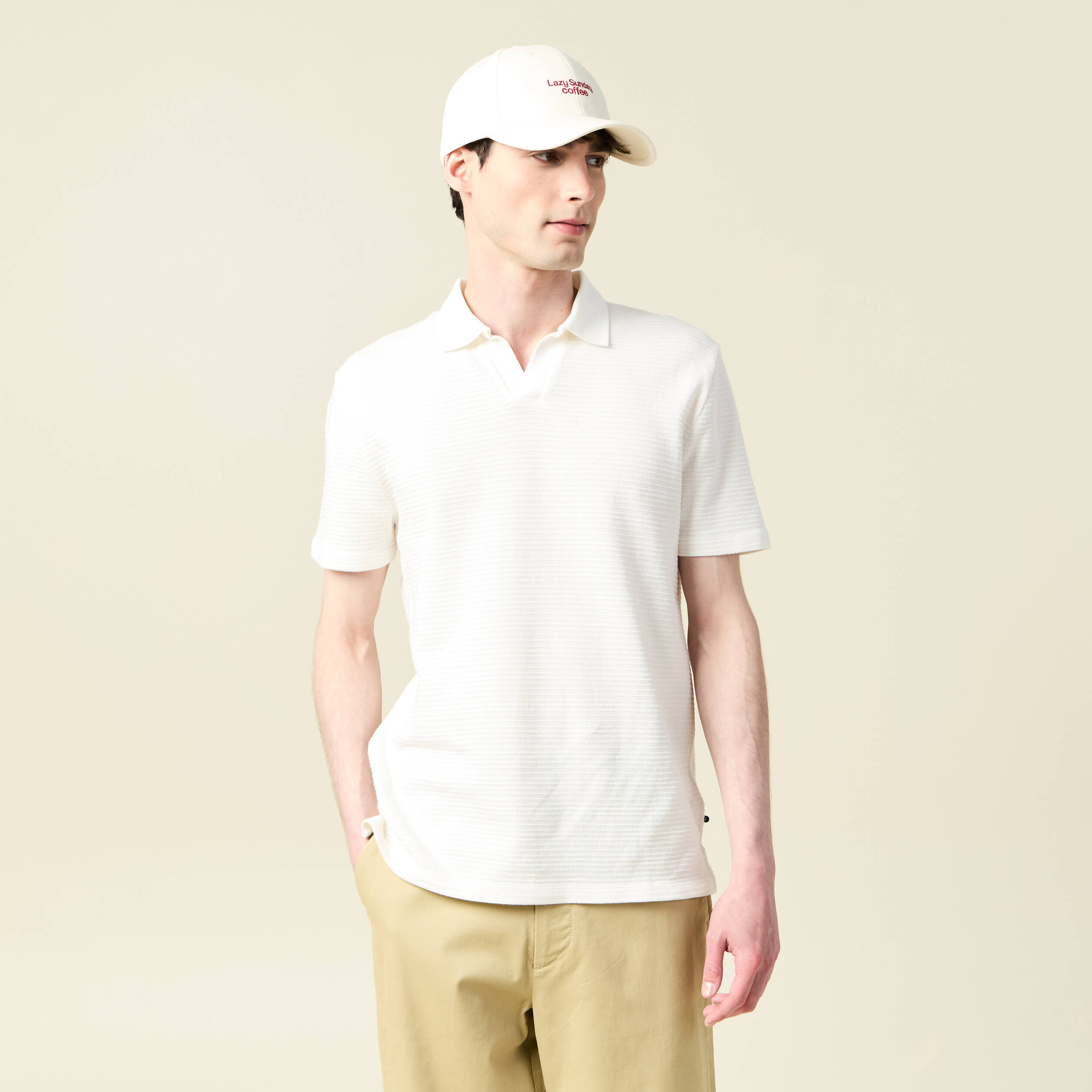 Polo manches courtes en coton ecru homme