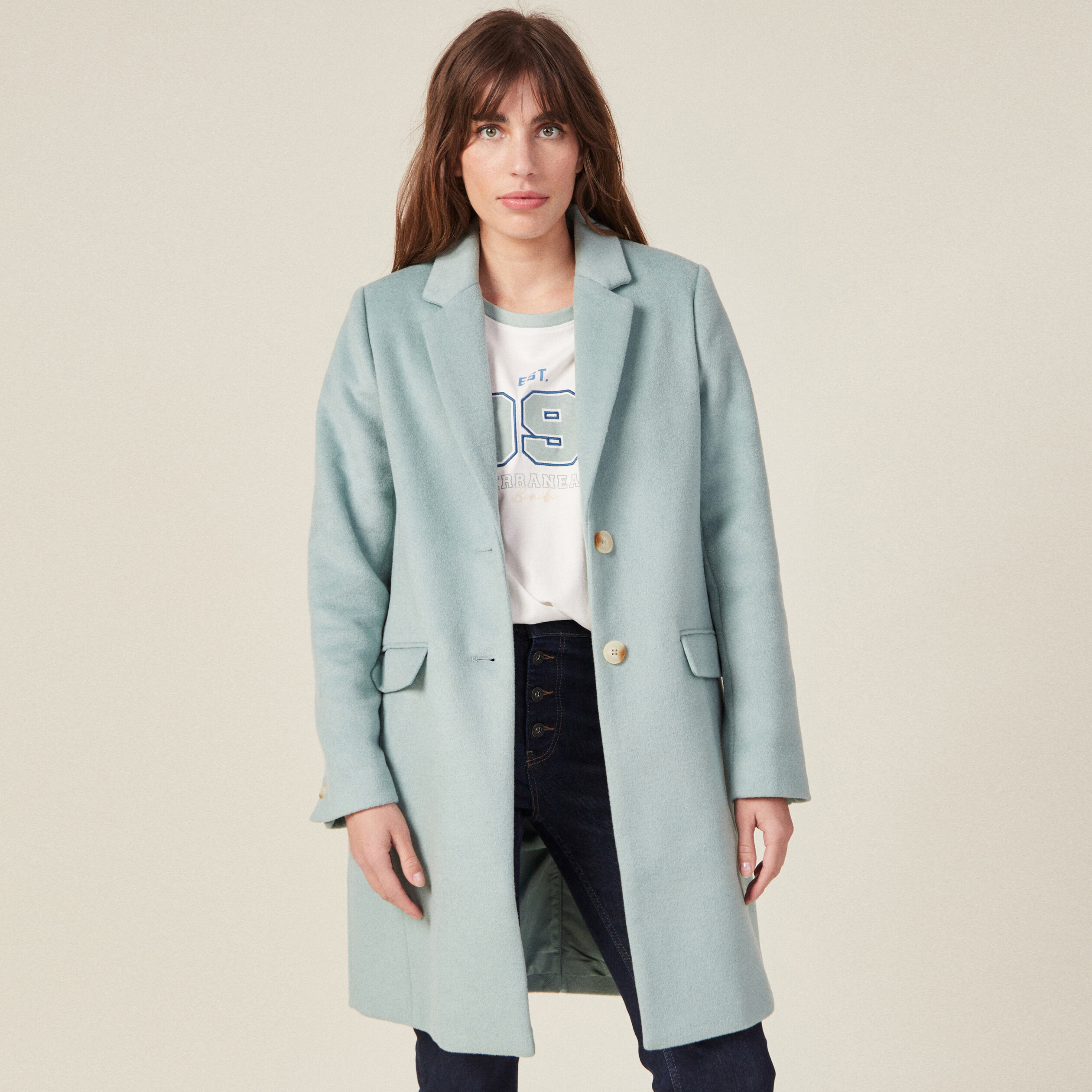 Manteau Droit Vert Femme Manteau Droit En Drap De Laine Vert Loden